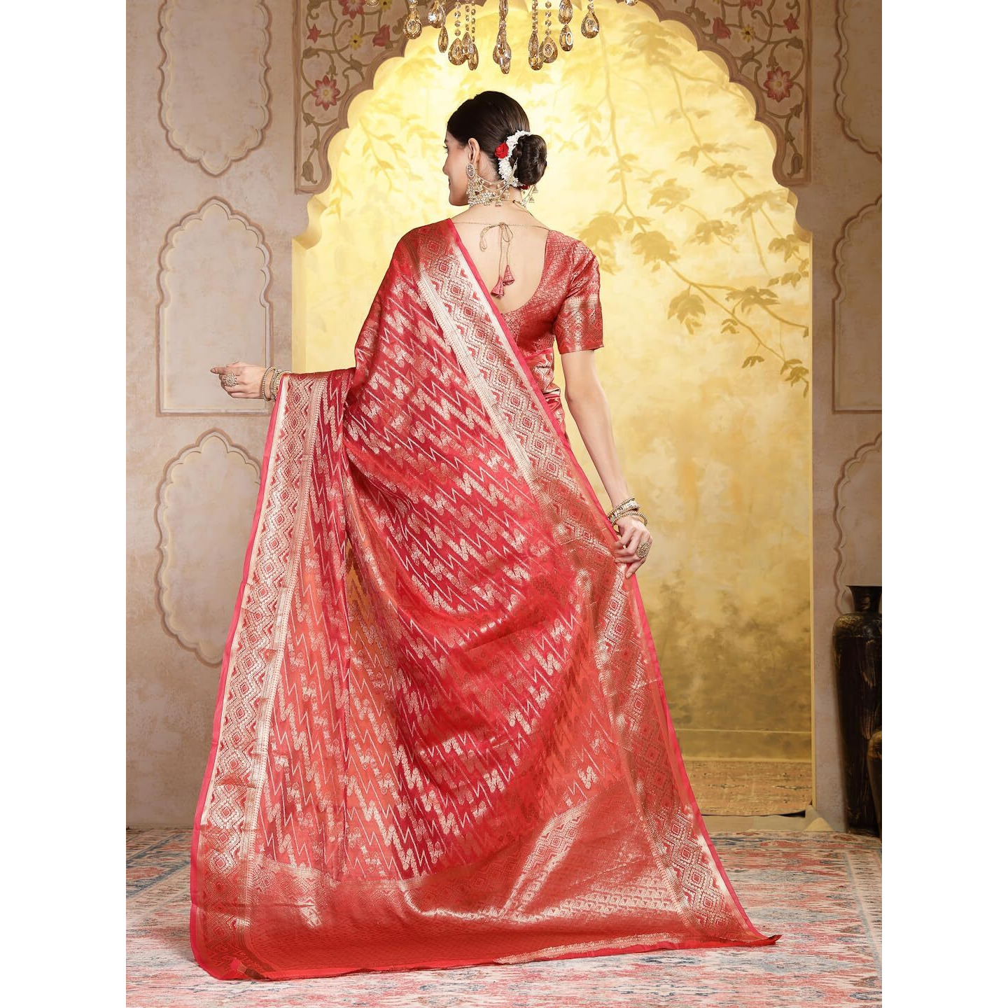 Stylum Women's Maroon Geometric Print Woven Zari Border Organza Saree (Srjhalakmaroon_Maroon)