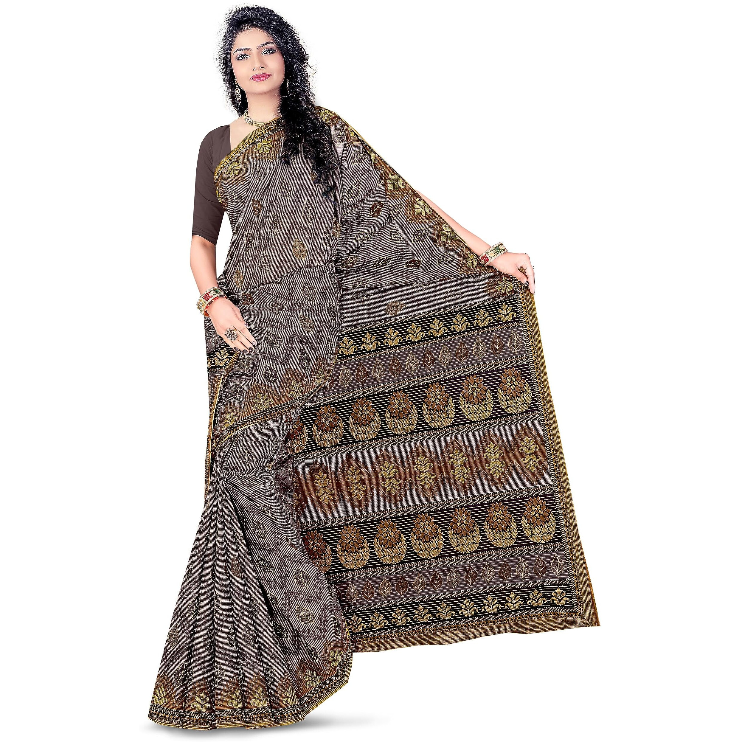 Tamaira Fashion Women's Plain Weave Pure Cotton Saree Without Blouse Piece(11142_Grey)