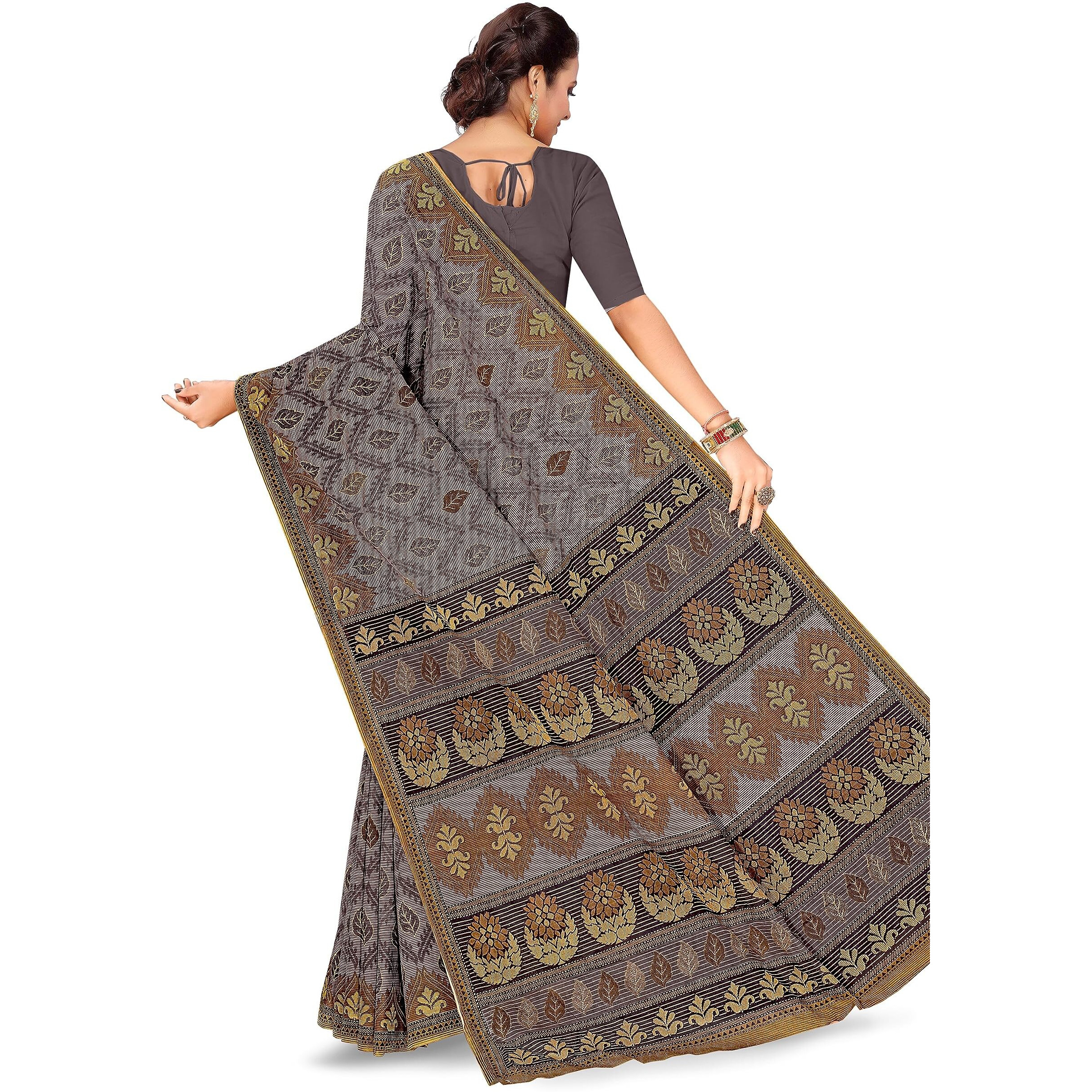 Tamaira Fashion Women's Plain Weave Pure Cotton Saree Without Blouse Piece(11142_Grey)