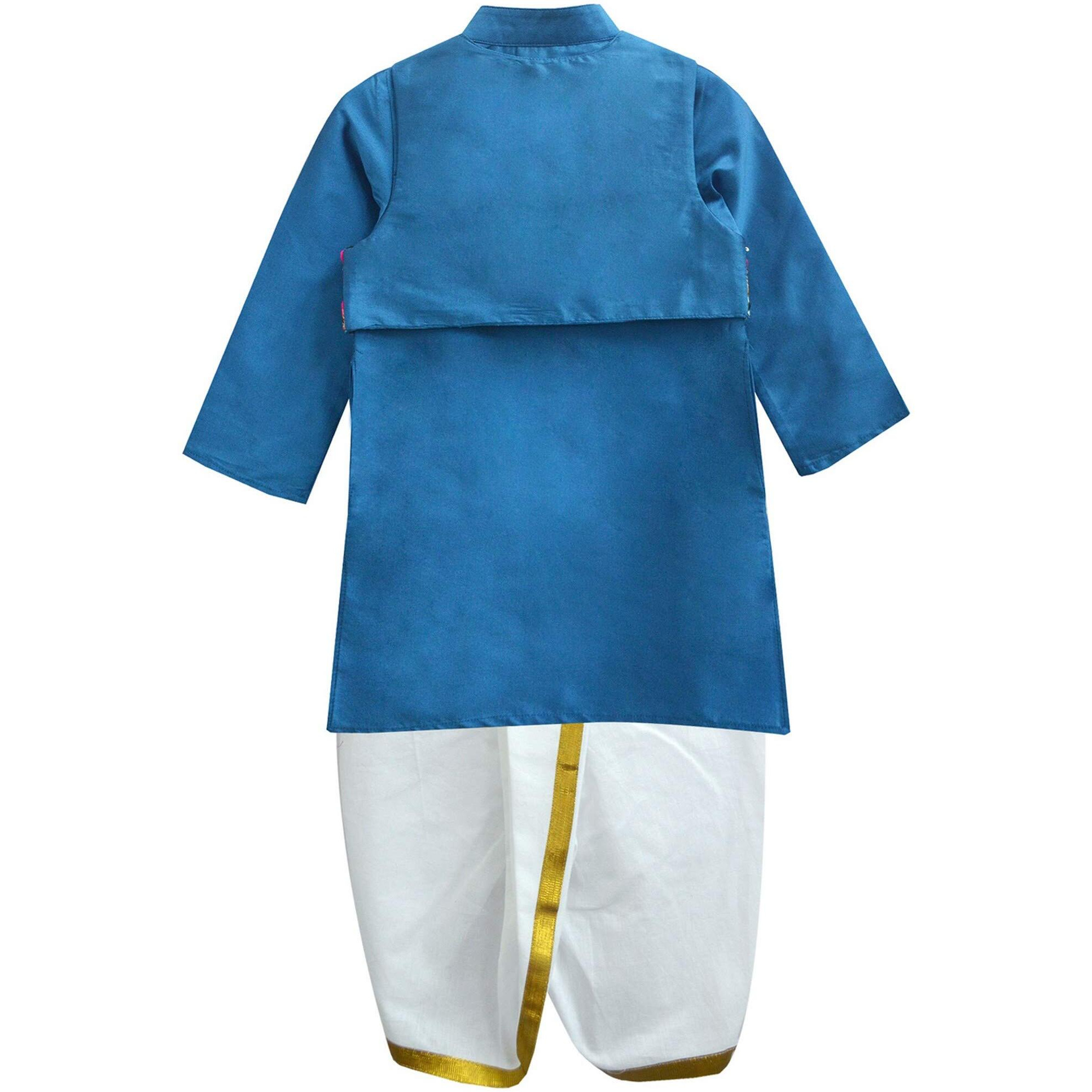 A.T.U.N. Boys' Regular Fit Dhoti (Bkls Fbl Tur_Turquoise-White_4-5 Years)