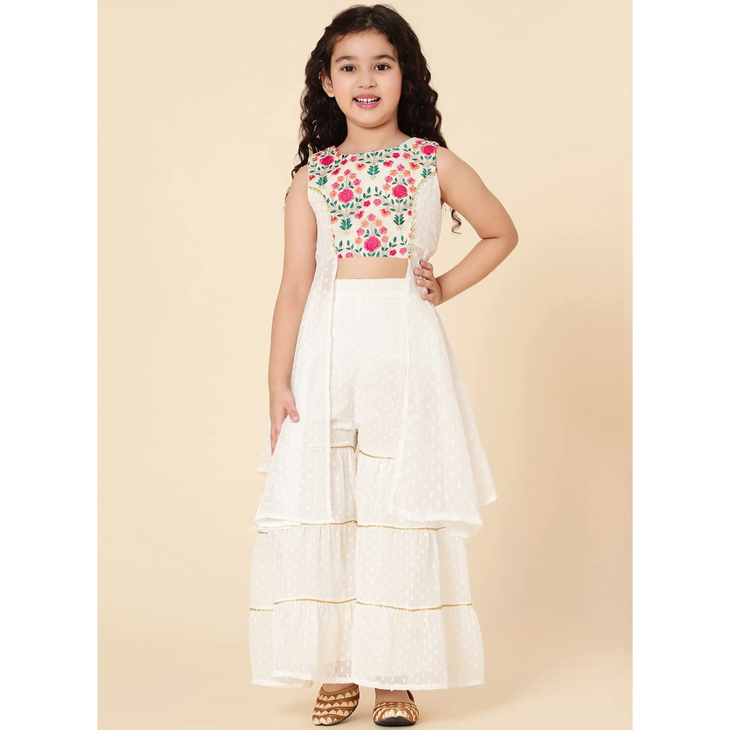 A.T.U.N. (All Things Uber Nice) A.T.U.N. Girls Embroidered Sharara Set_Gsrr Ple Fdw_7-8Y_White-Multi
