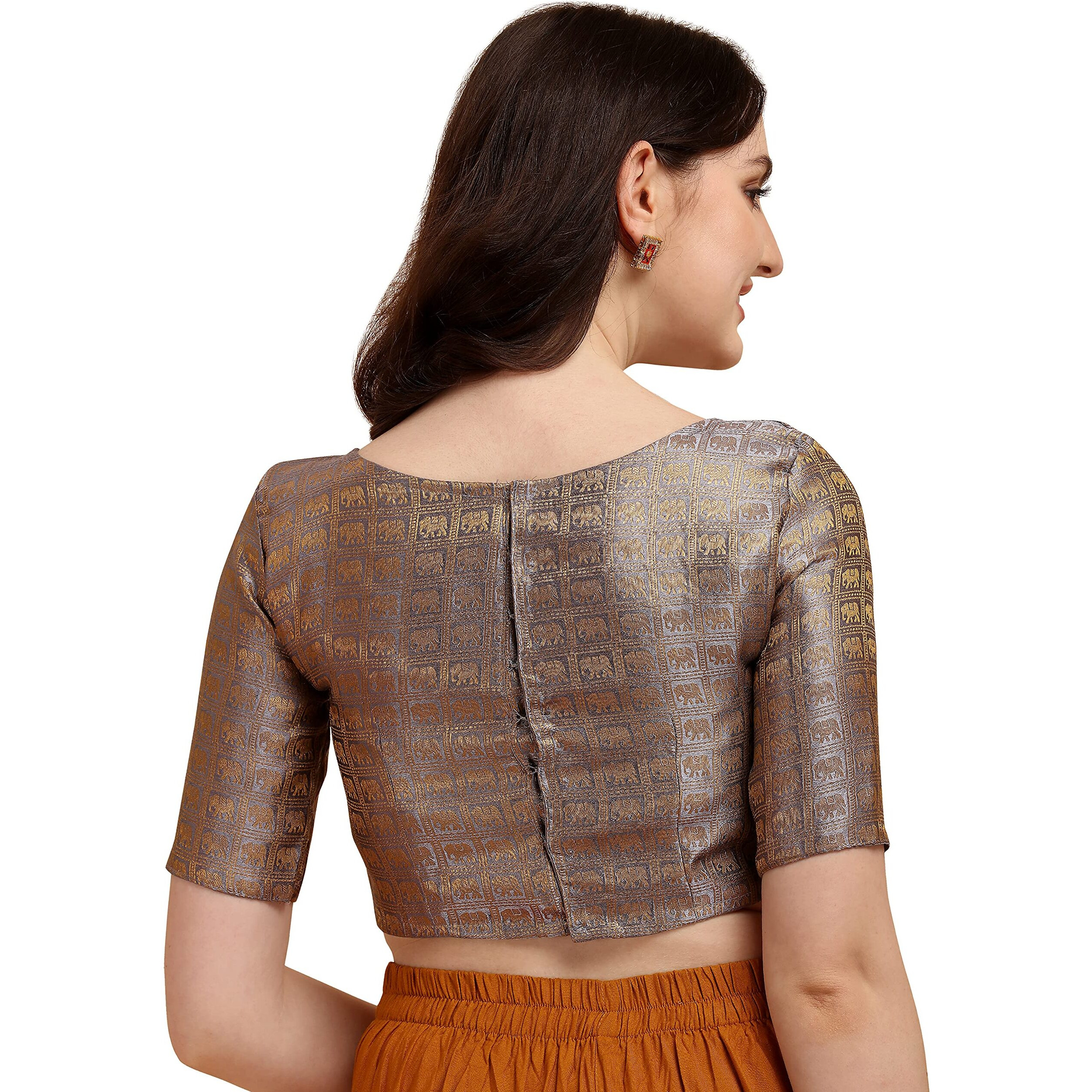 Oomph Jacquard Grey Readymade Blouse For Women - Rbbl134S