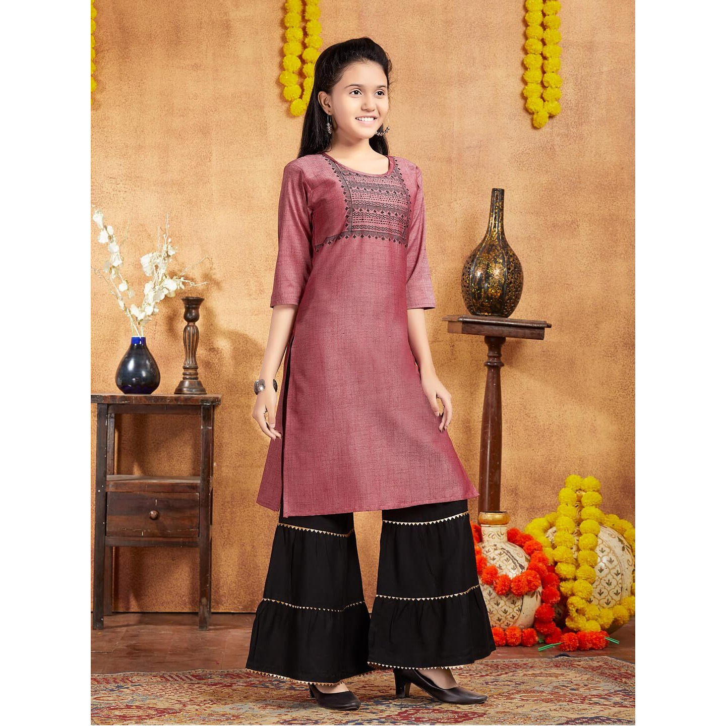 Aarika Girls Casual Wear Maroon Colour Tribal Print Cotton Kurti (9-16 Years)