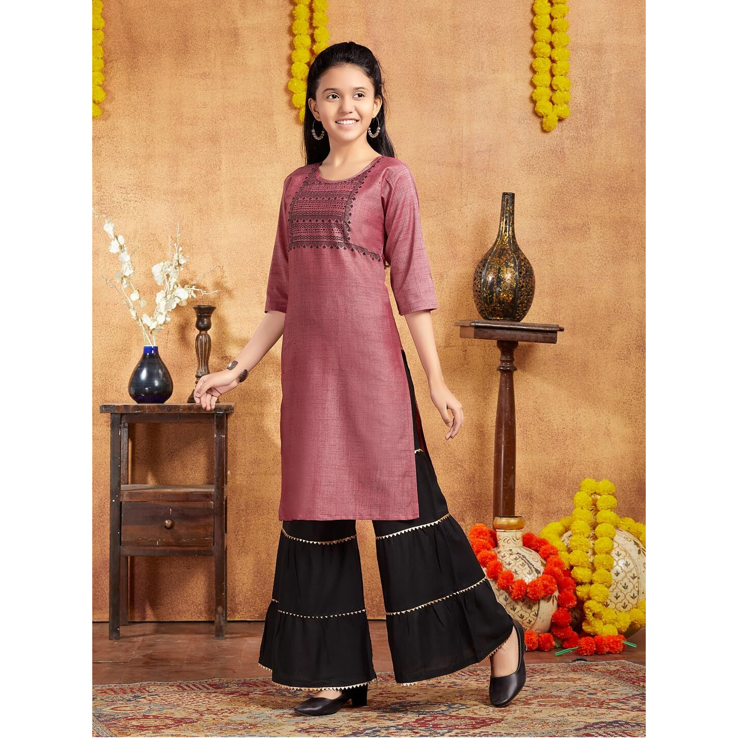 Aarika Girls Casual Wear Maroon Colour Tribal Print Cotton Kurti (9-16 Years)