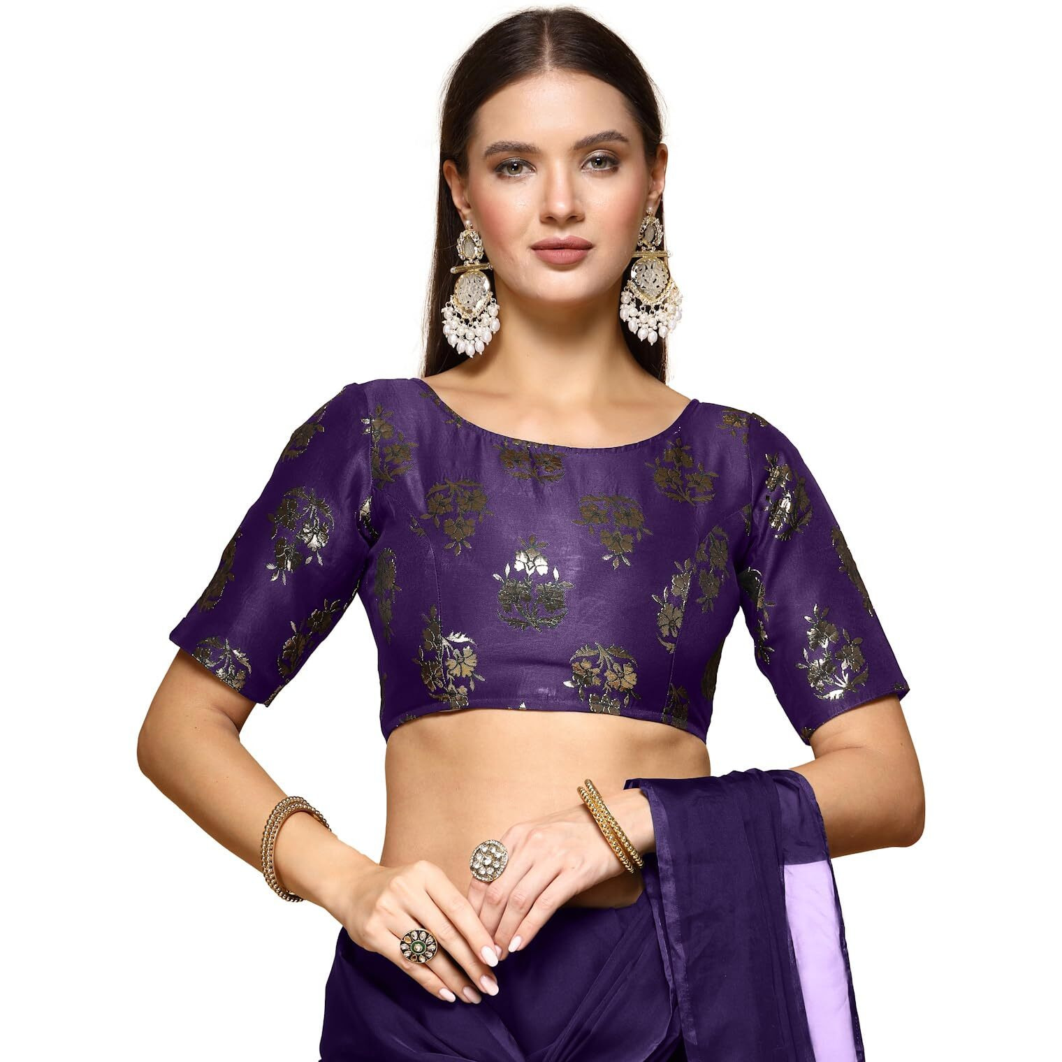 Oomph Readymade Blouse For Women, Brocade, Boat Neck, Rbbl642