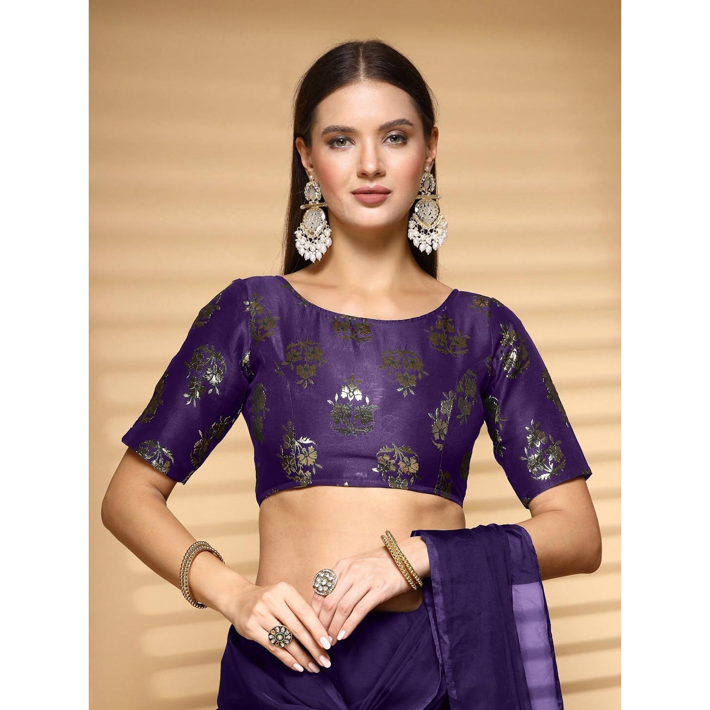 Oomph Readymade Blouse For Women, Brocade, Boat Neck, Rbbl642