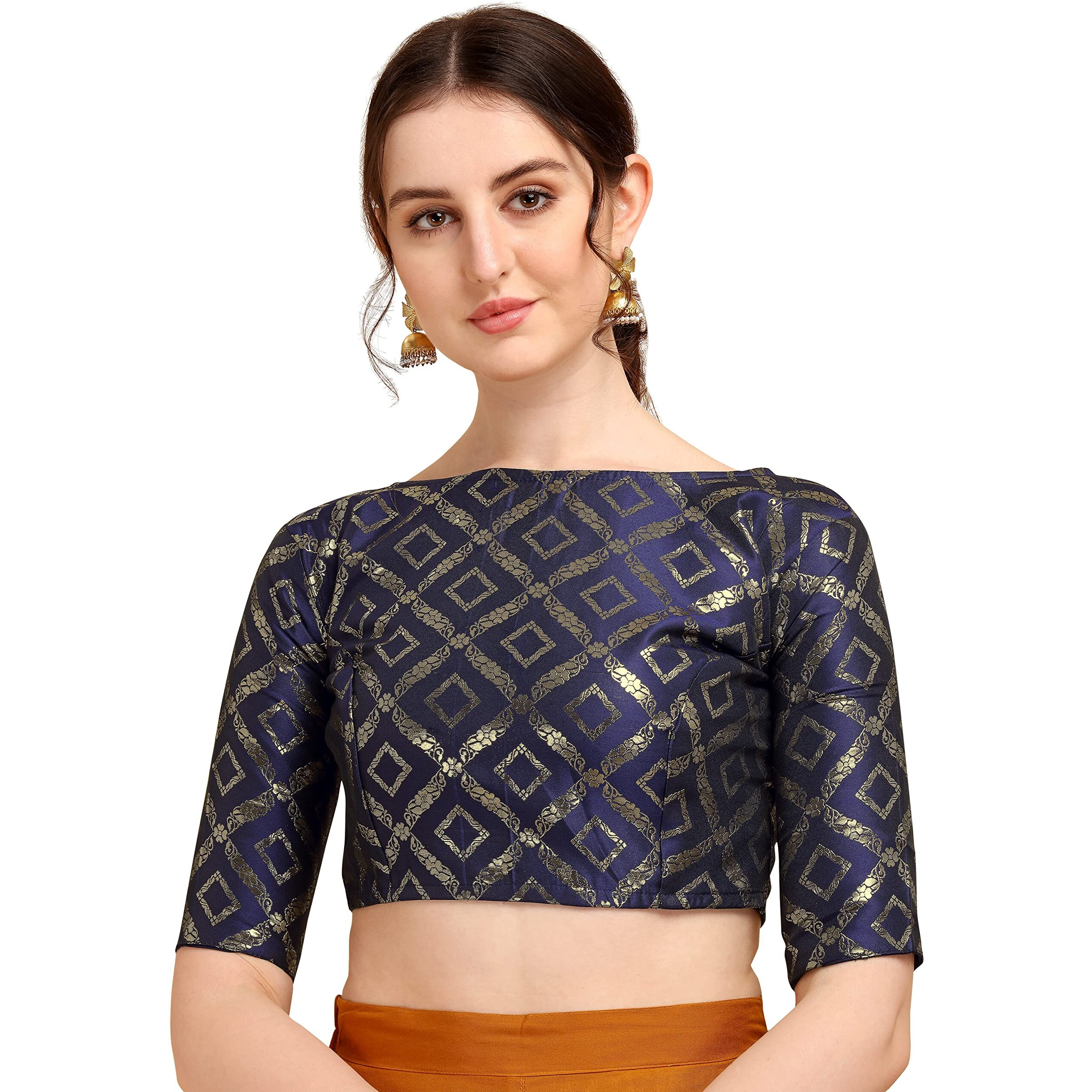 Oomph Jacquard Blue Readymade Blouse For Women - Rbbl144L
