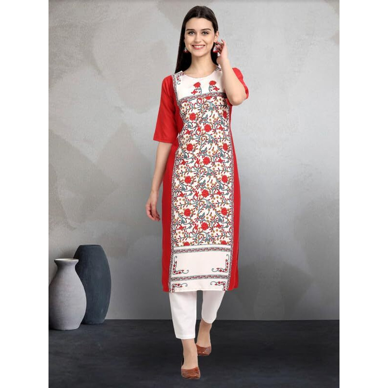 Pinkmint Elegant Printed Crepe Kurti's For Women's Ll Fashionable Kurti Ll Stright Round Neck Kurti (Pack Of 6)