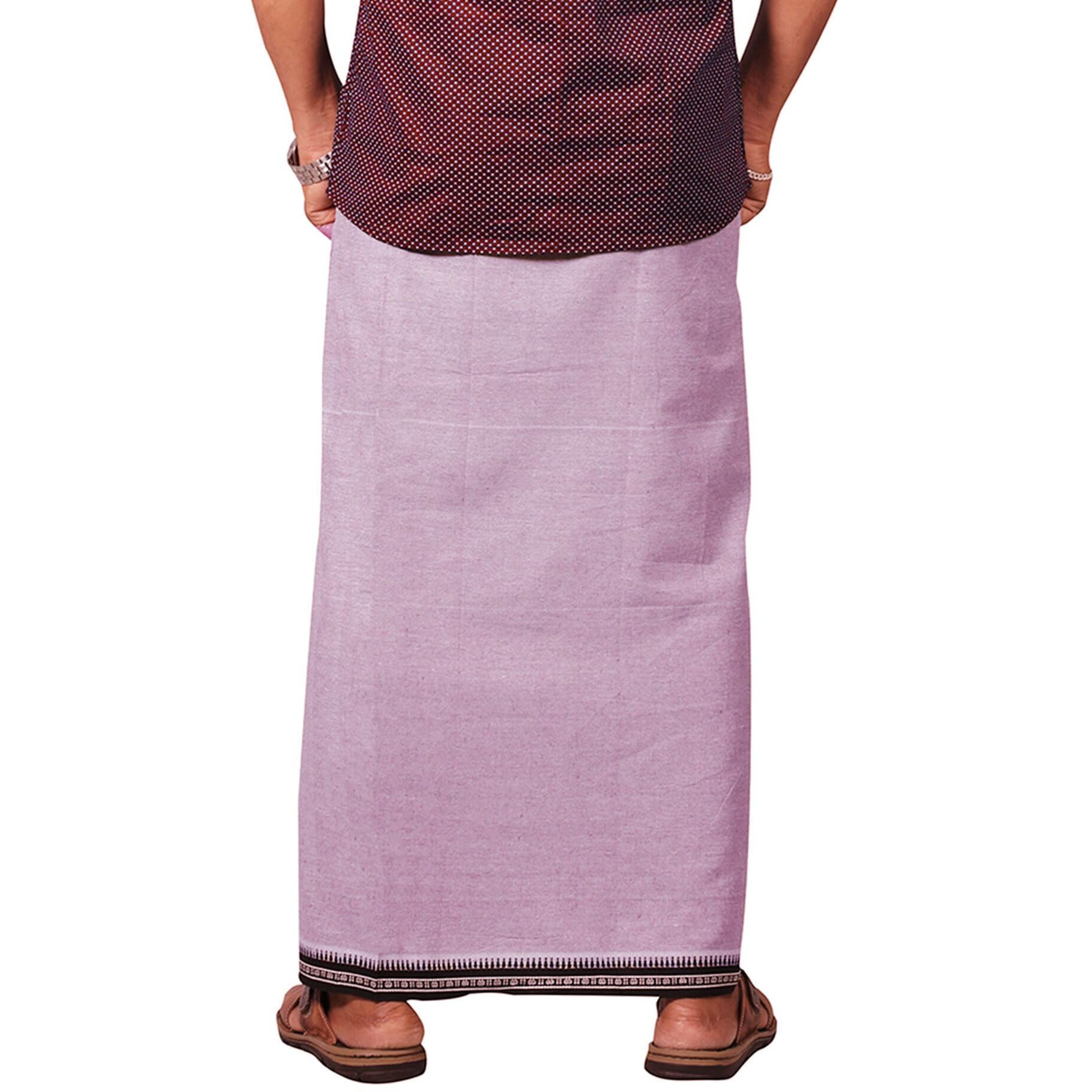 Prakasam Cotton Mens Kerala Thalapathi Border Purple Colour Welcro Pocket Cotton Dhoti (Size -L Size Dhoti)