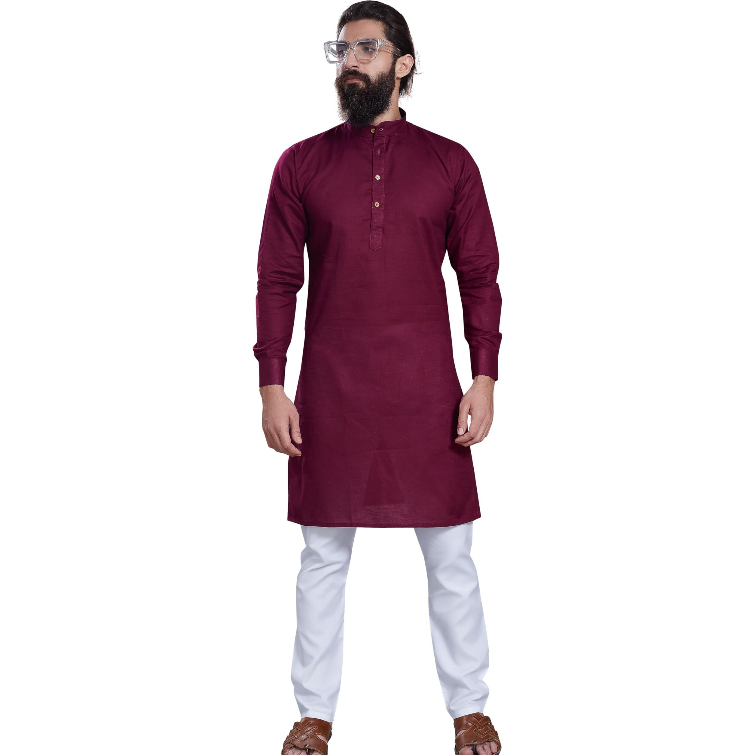 Divisive Men's Pure Cotton Only Slim Fit Kurta (Dkrt208_Xl_Maroon)