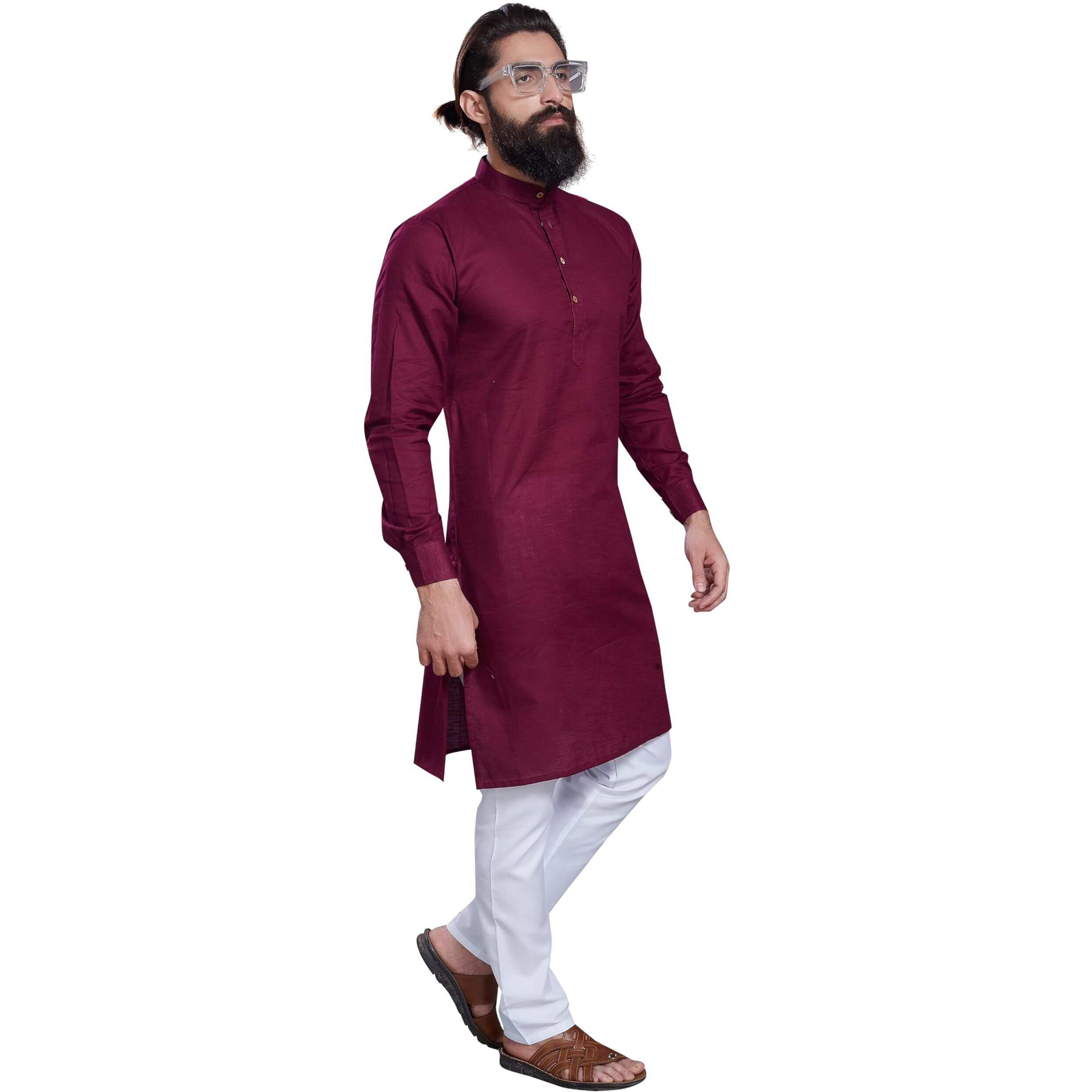 Divisive Men's Pure Cotton Only Slim Fit Kurta (Dkrt208_Xl_Maroon)