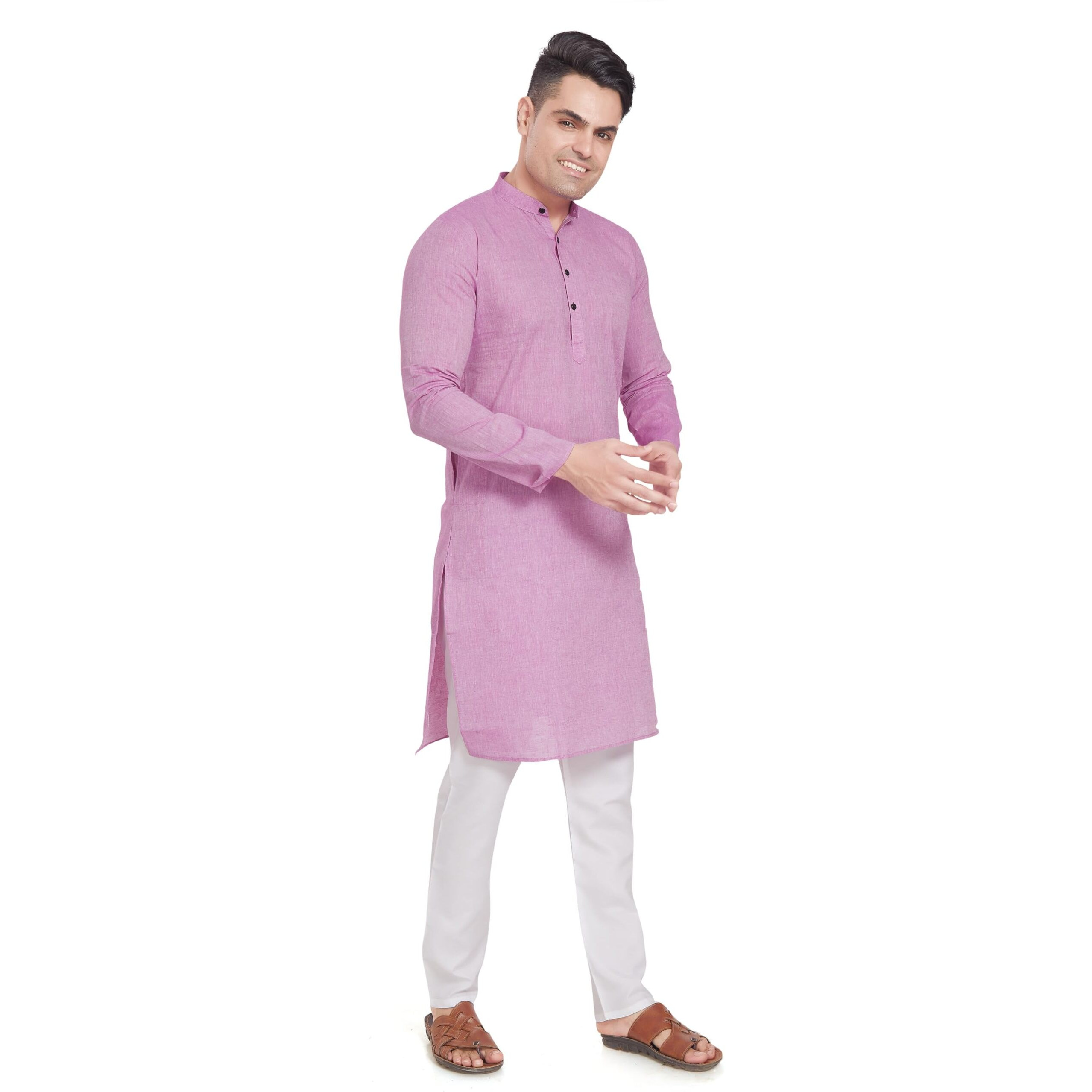 Divisive Men's Pure Cotton Only Regular Fit Long Kurta (Dkrt312_Xxl_Lavendar)