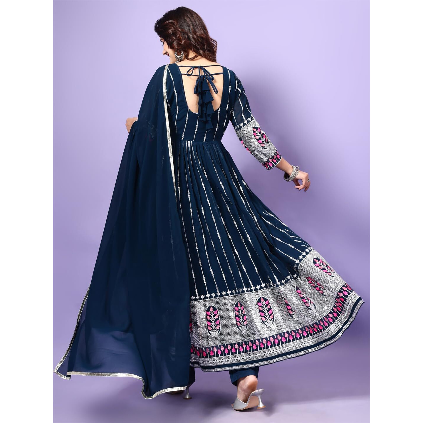 Fashion Basket Georgette Anarkali Dress For Women Blue