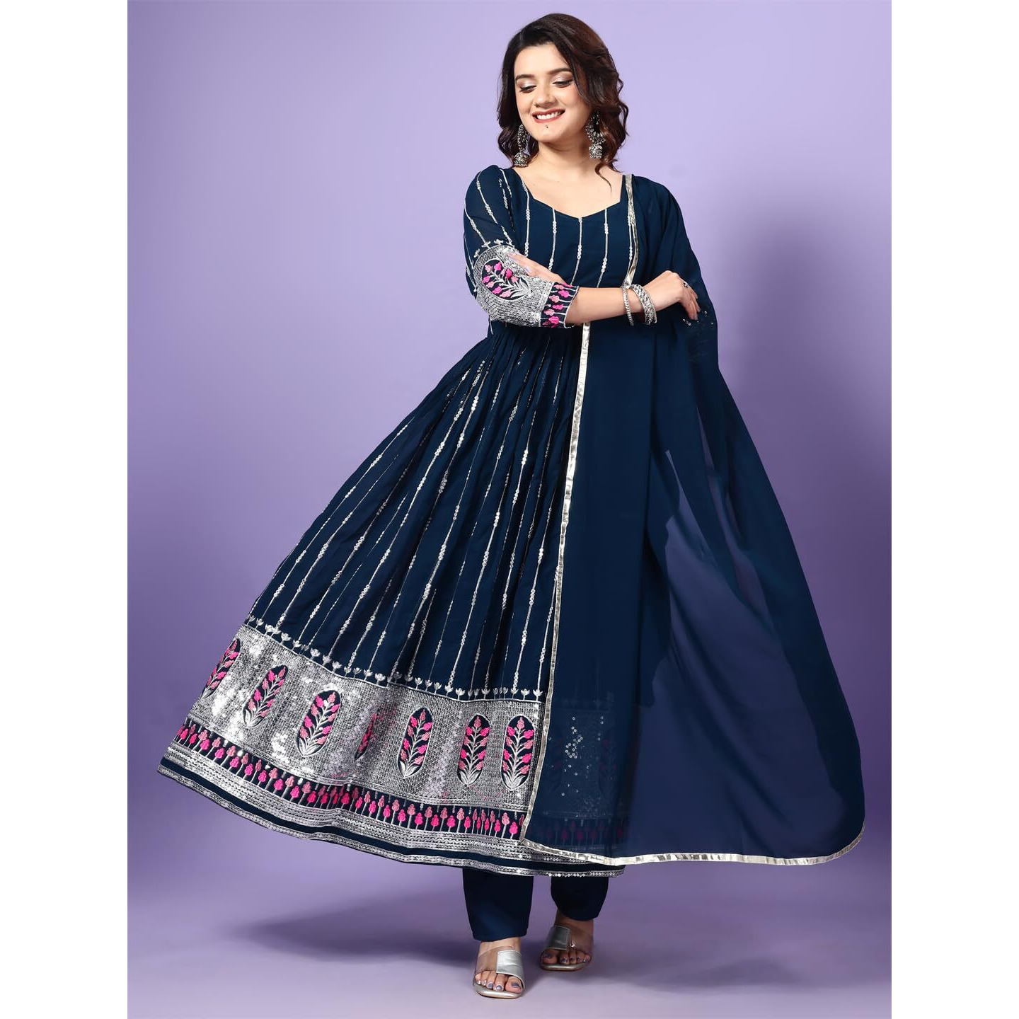 Fashion Basket Georgette Anarkali Dress For Women Blue