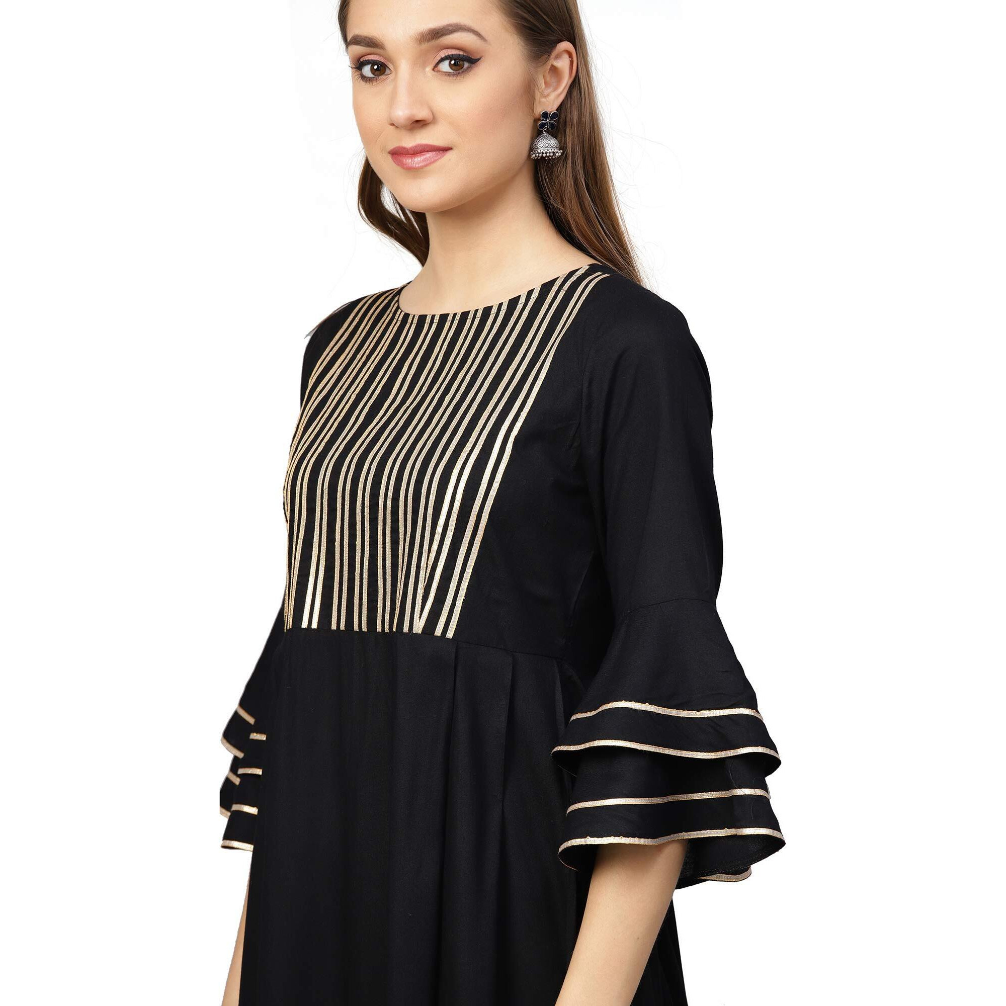 Idalia Black Pure Cotton 3/4 Sleeve Gota Work Printed Kurta Set For Women