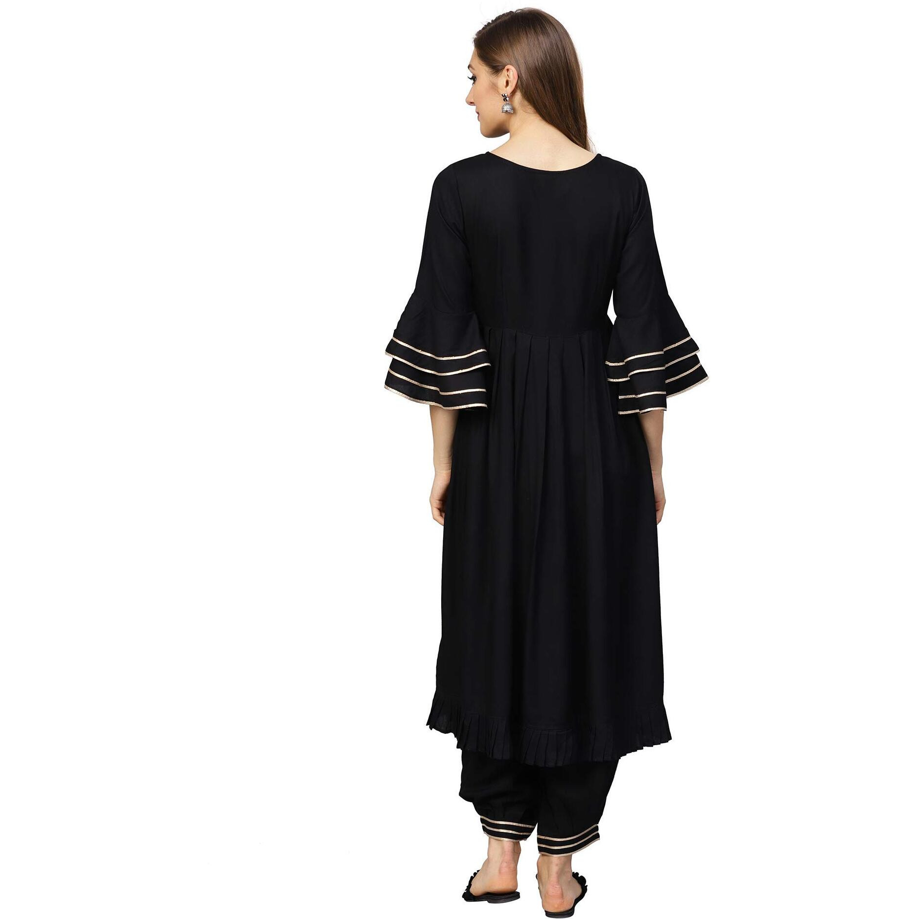 Idalia Black Pure Cotton 3/4 Sleeve Gota Work Printed Kurta Set For Women