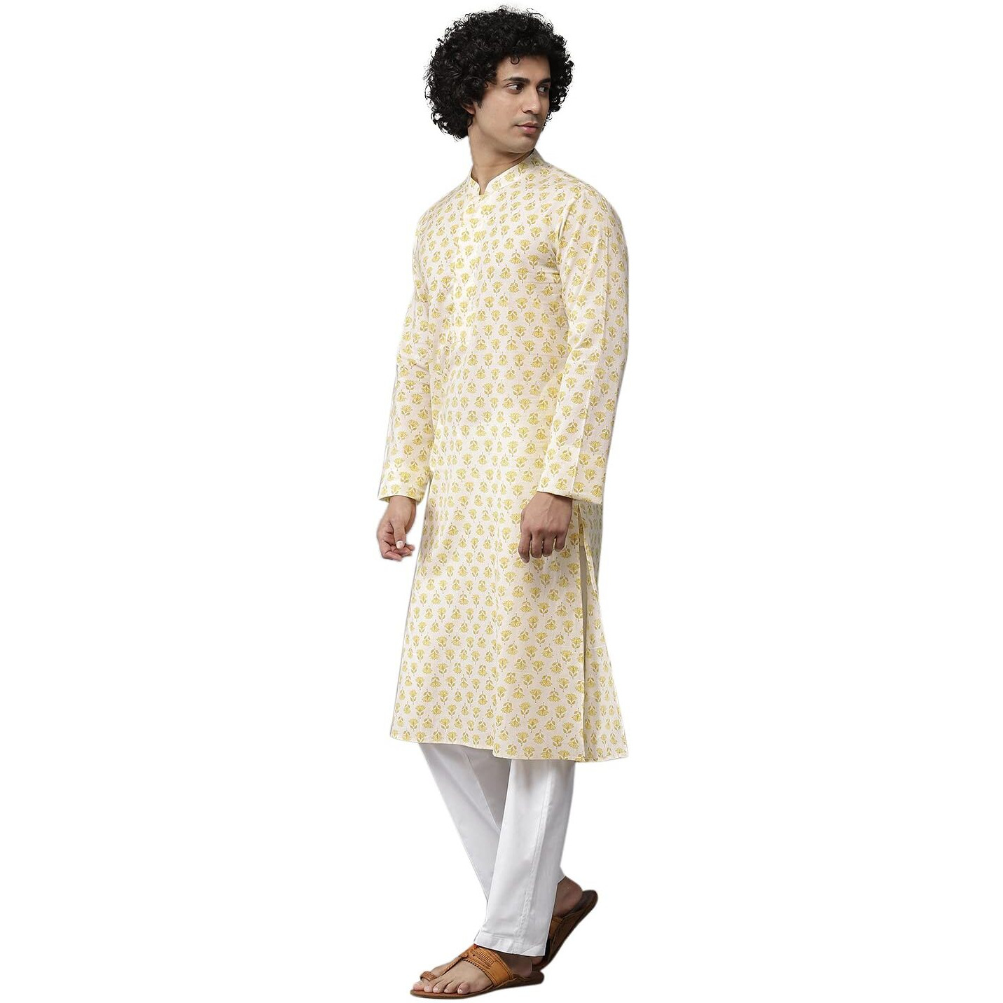 See Designs Yellow Cotton Regular Fit Printed Kurta_Sdkt1077M