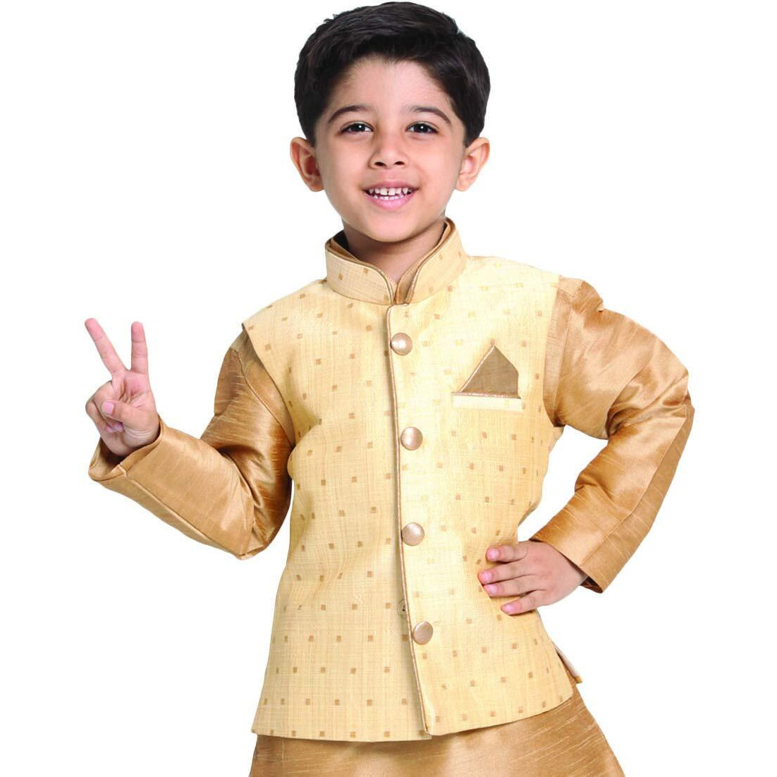 Jbn Creation Boys' Gold Silk Blend Nehru Jacket_Vasbj009Go_32