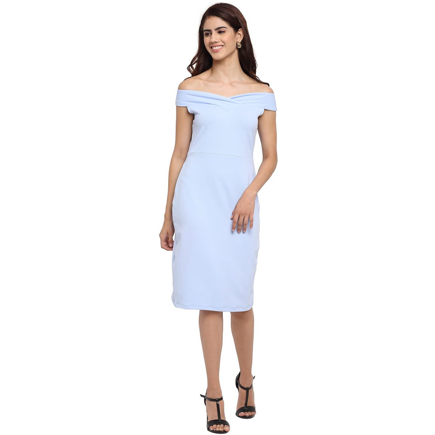 Shasmi Women's Comfortable Sky Blue Sweetheart Neck Sleeveless Solid Midi Bodycon Casual Western Stylish Dress For Womens/Midi Dress For Girls (Shree Midi 16 Sky Blue Xl)