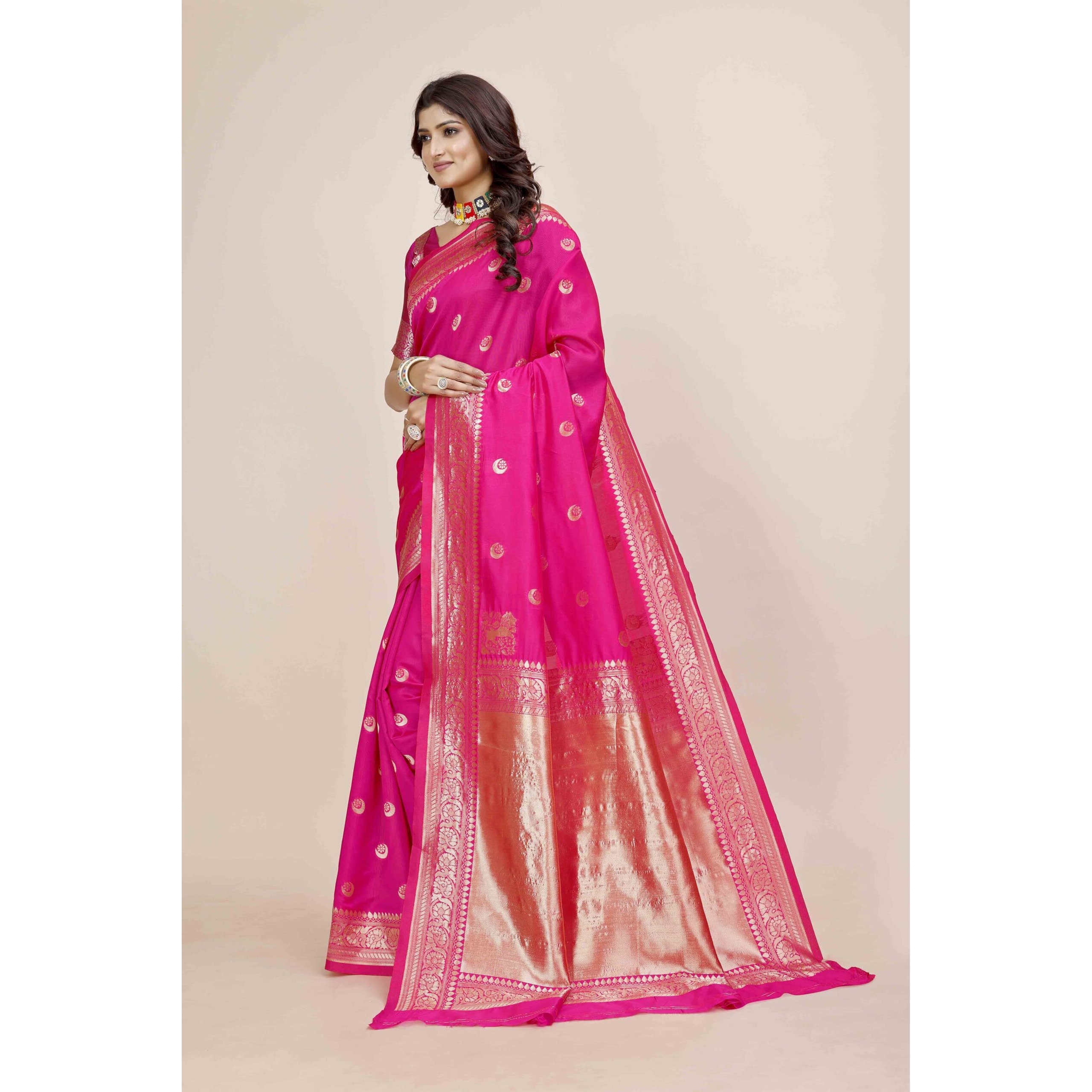 Shasmi Women's Banarasi Saree Pure Kanjivaram Silk Saree Soft New Ladies 2025 Design Wear Pattu Sarees Latest Party Sari Collections With Blouse Piece For Wedding Sadi (Pari-219 Rani)