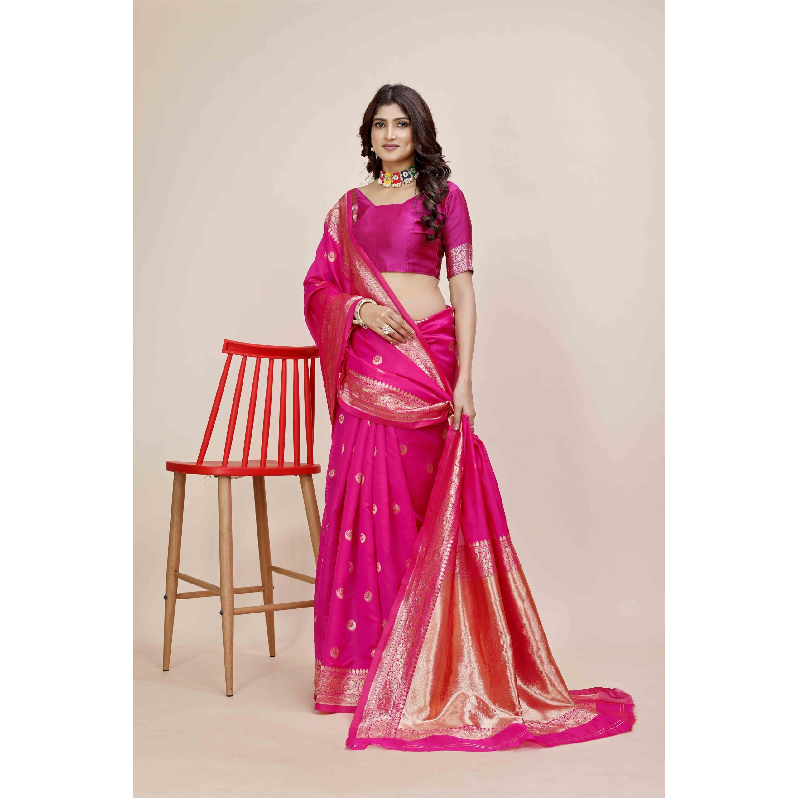 Shasmi Women's Banarasi Saree Pure Kanjivaram Silk Saree Soft New Ladies 2025 Design Wear Pattu Sarees Latest Party Sari Collections With Blouse Piece For Wedding Sadi (Pari-219 Rani)