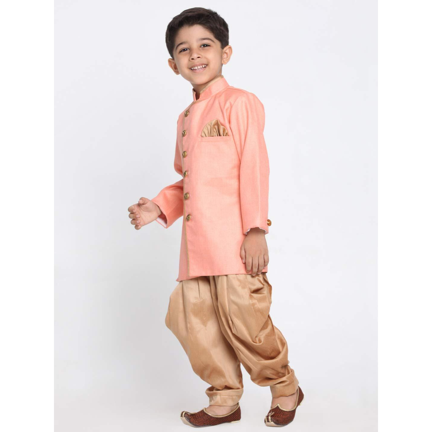 Jbn Creation Boys' Pink And Rose Gold Cotton Blend Sherwani And Dhoti Pant Set_Jbnbciw124Pnncdrg_36