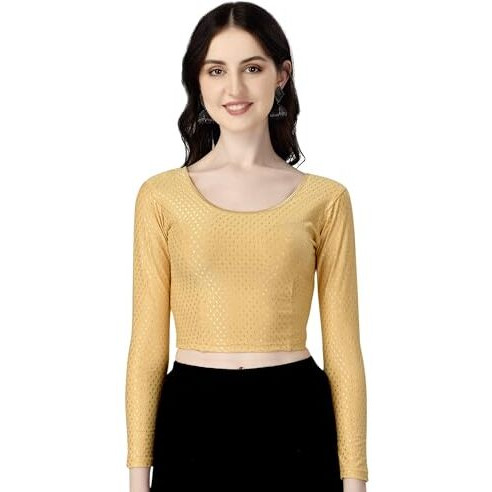 Shiv Textiles Round Neck Dobby Cotton Lycra Stretchable Elbow Sleeve Readymade Saree Blouse For Women Stylish (Creampluse Size Full Sleeve)