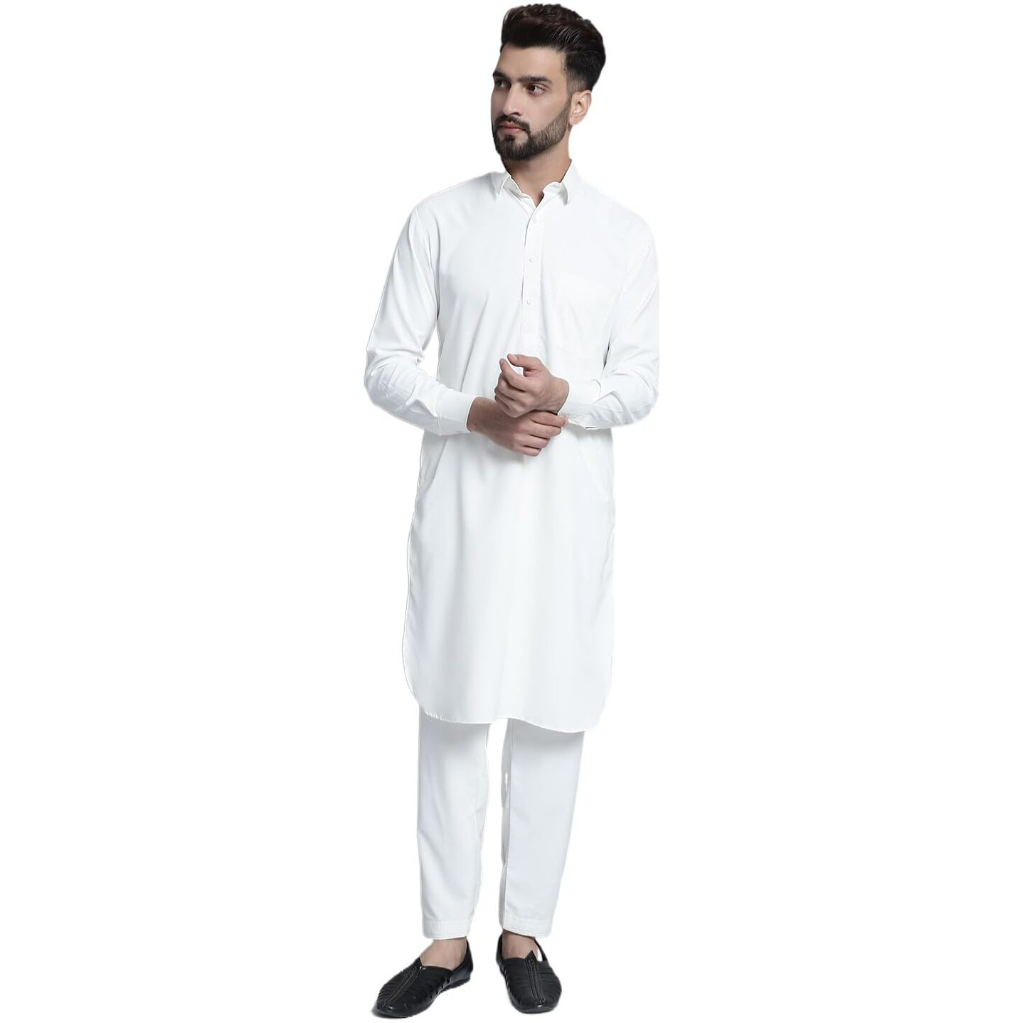 Jompers Men's Cotton Solid Pathani Kurta With Salwar (White, M)