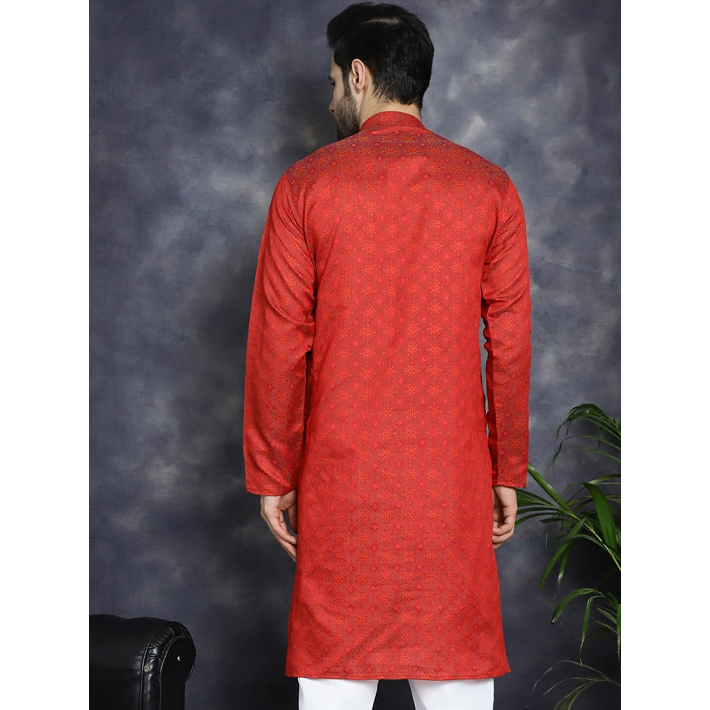 Jompers Men's Red Woven Design Kurtas (Red, Xl)