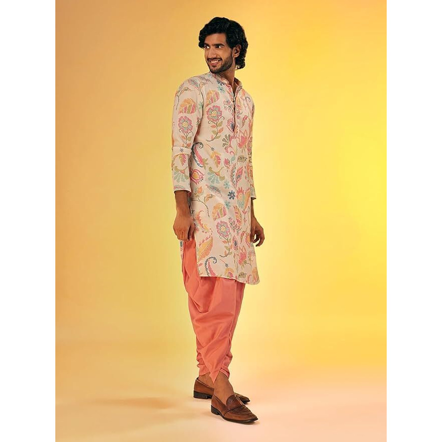 Kisah Men's Multi-Color Printed Cotton Kurta-Regular Fit Long Tunic With Mandarin Collar | Ethnic Wear For Weddings & Festive Occasions, Multicolour, 42