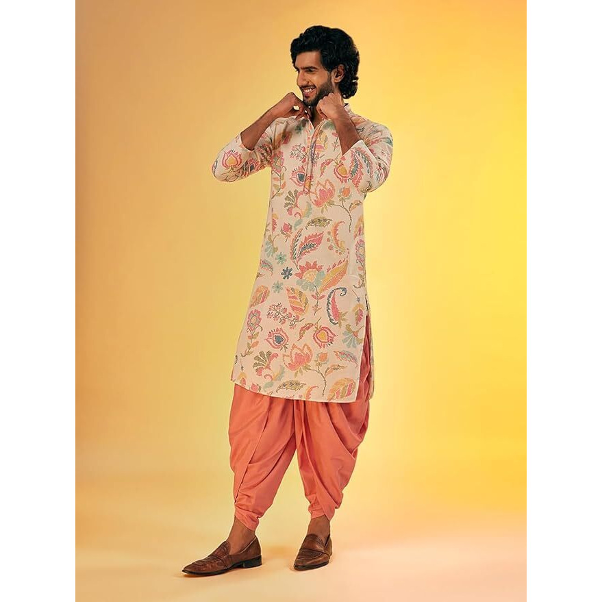 Kisah Men's Multi-Color Printed Cotton Kurta-Regular Fit Long Tunic With Mandarin Collar | Ethnic Wear For Weddings & Festive Occasions, Multicolour, 42