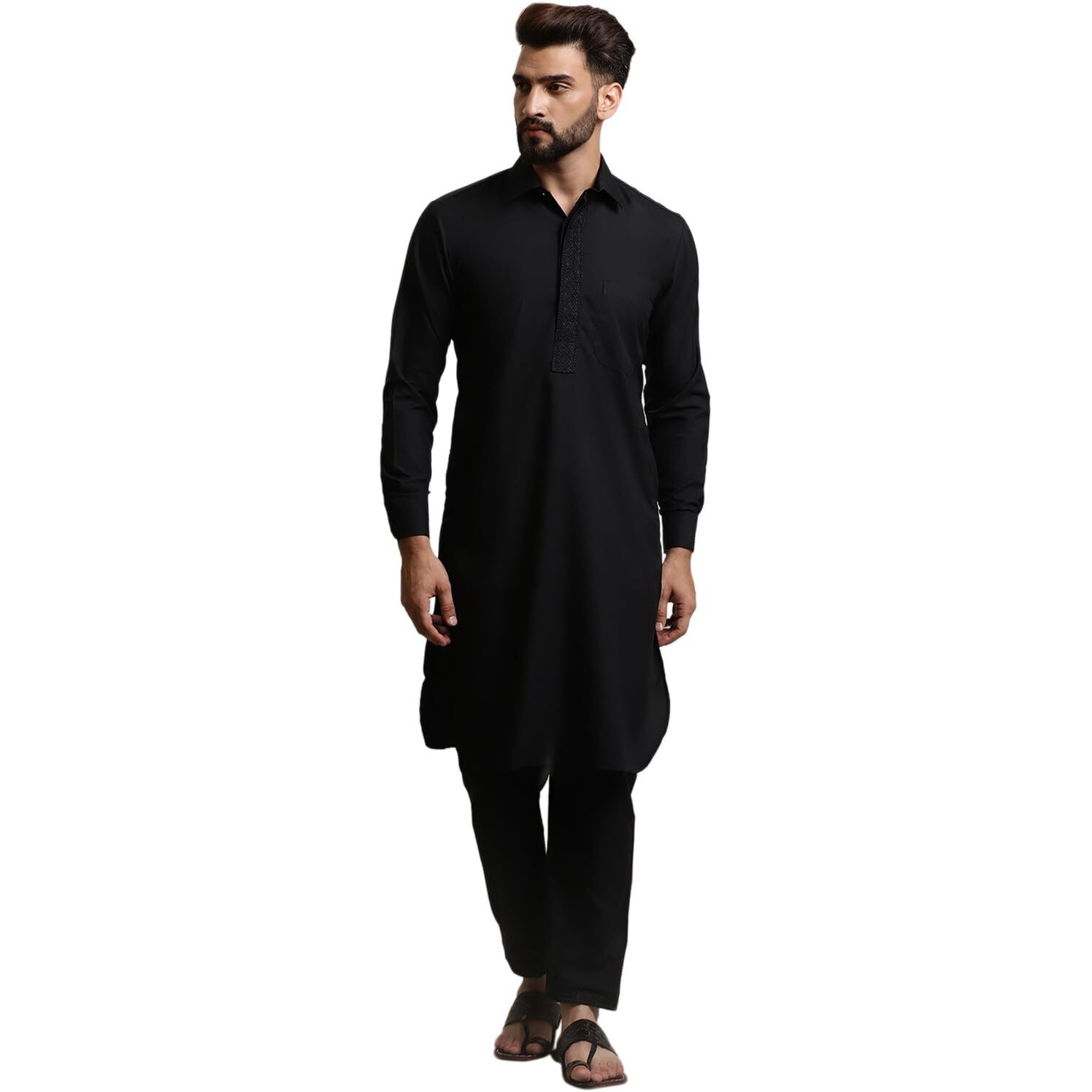 Sojanya (Since 1958 Men's Cotton Black Pathani Kurta Salwar Set
