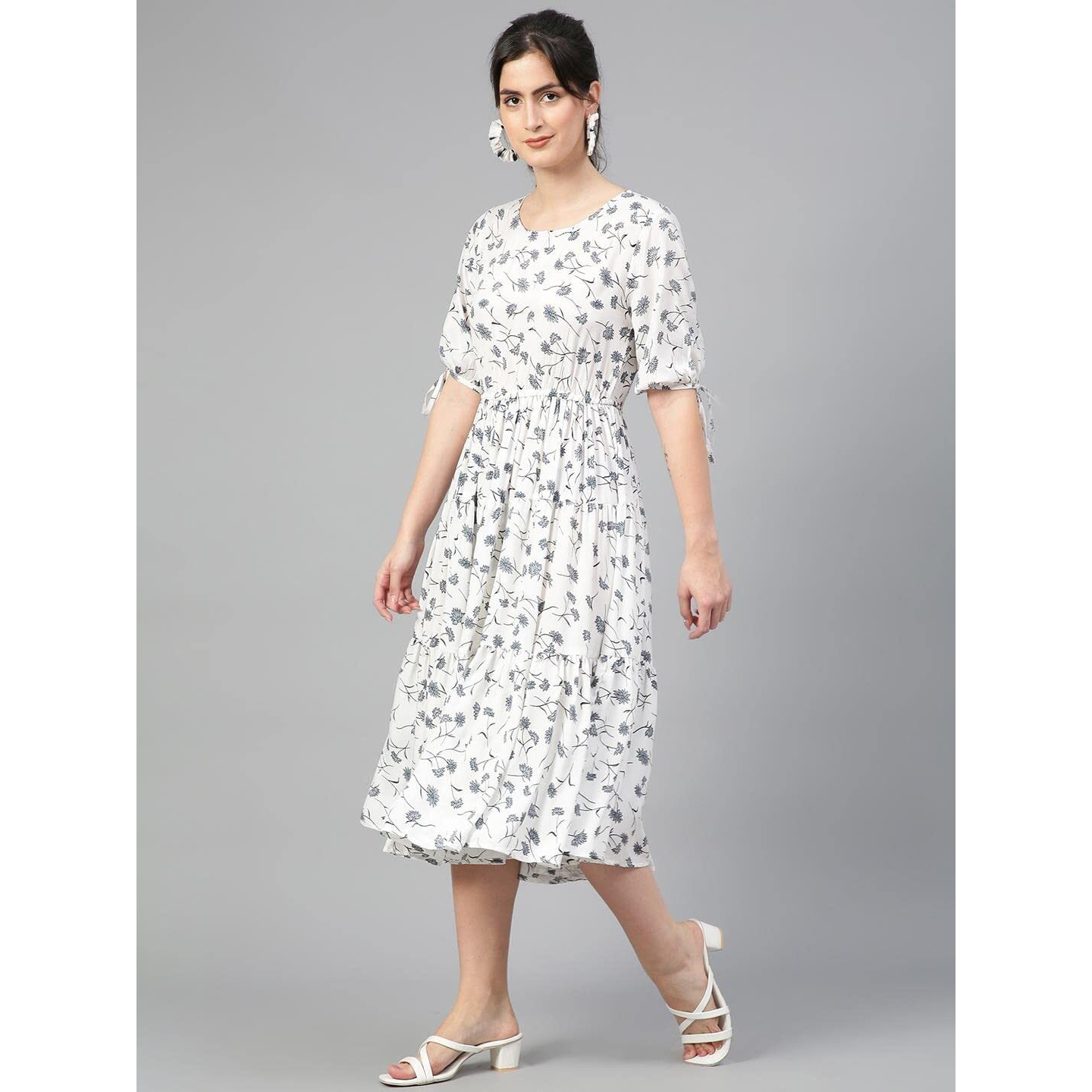Kotty Womens Polyester Printed Fit And Flared Whit Dress Multicolour