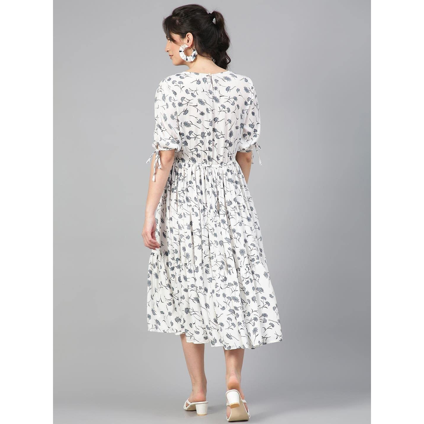 Kotty Womens Polyester Printed Fit And Flared Whit Dress Multicolour