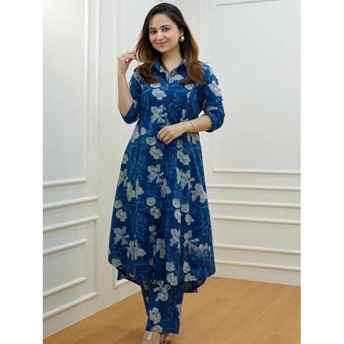 Leriya Fashion-Oslc House Women's Rayon Solid Regular Kurta Set (Lf-W1814&Tr871_Blue_M)