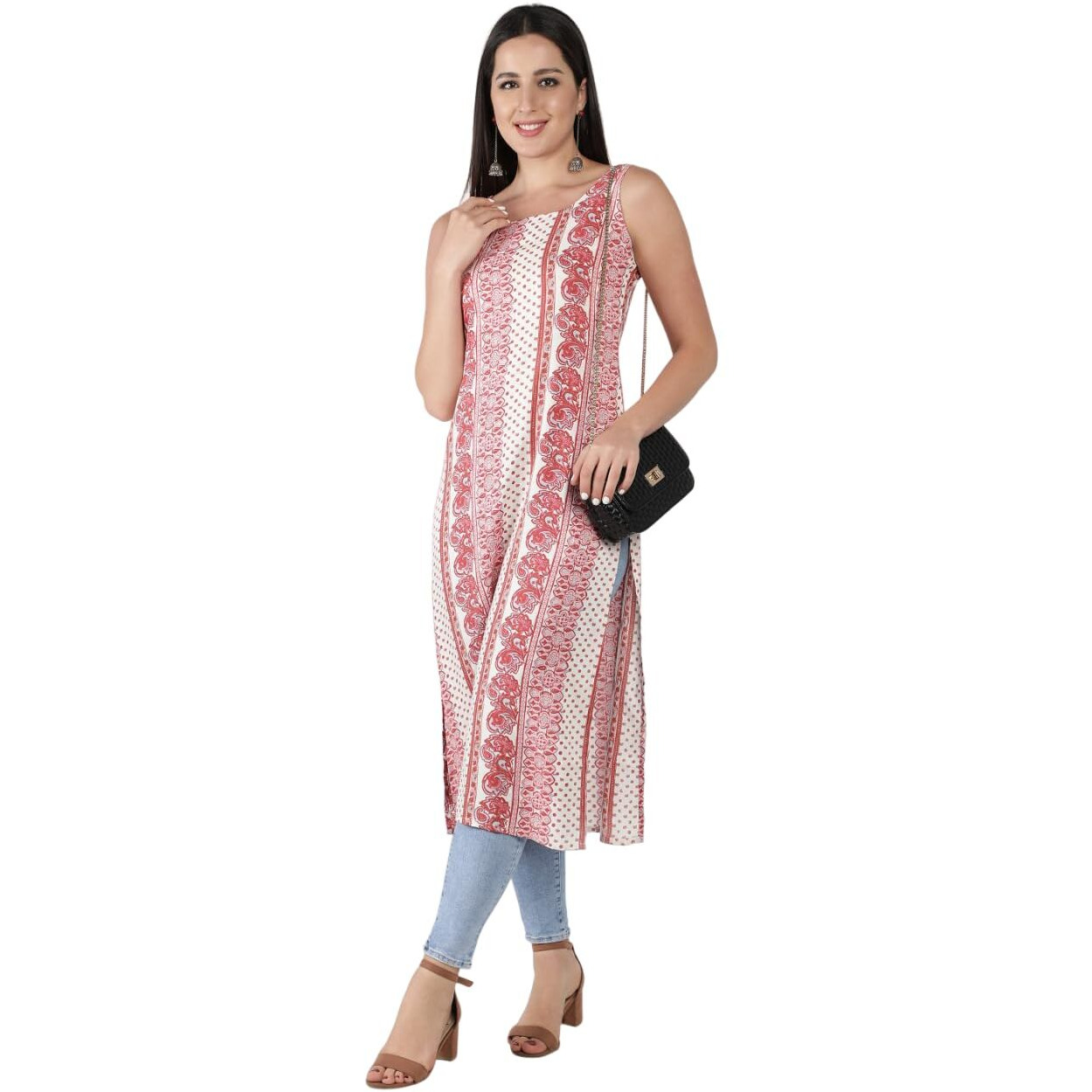 Patlani Women's Crepe Full Stitched Kurti. White