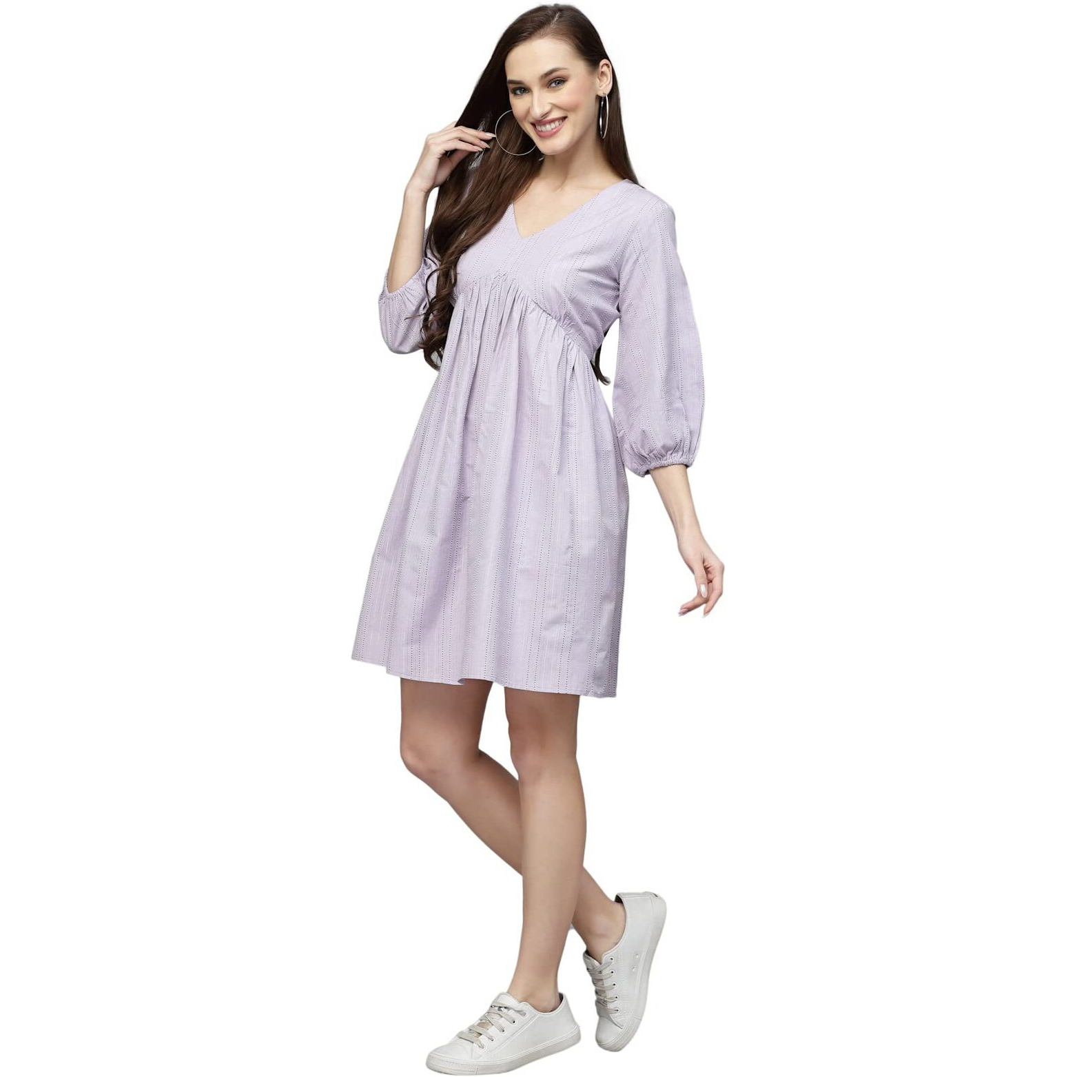 Stylum Women's Woven Design Cotton Blend Flared Dress (Drsclover44_Purple, Xxl)