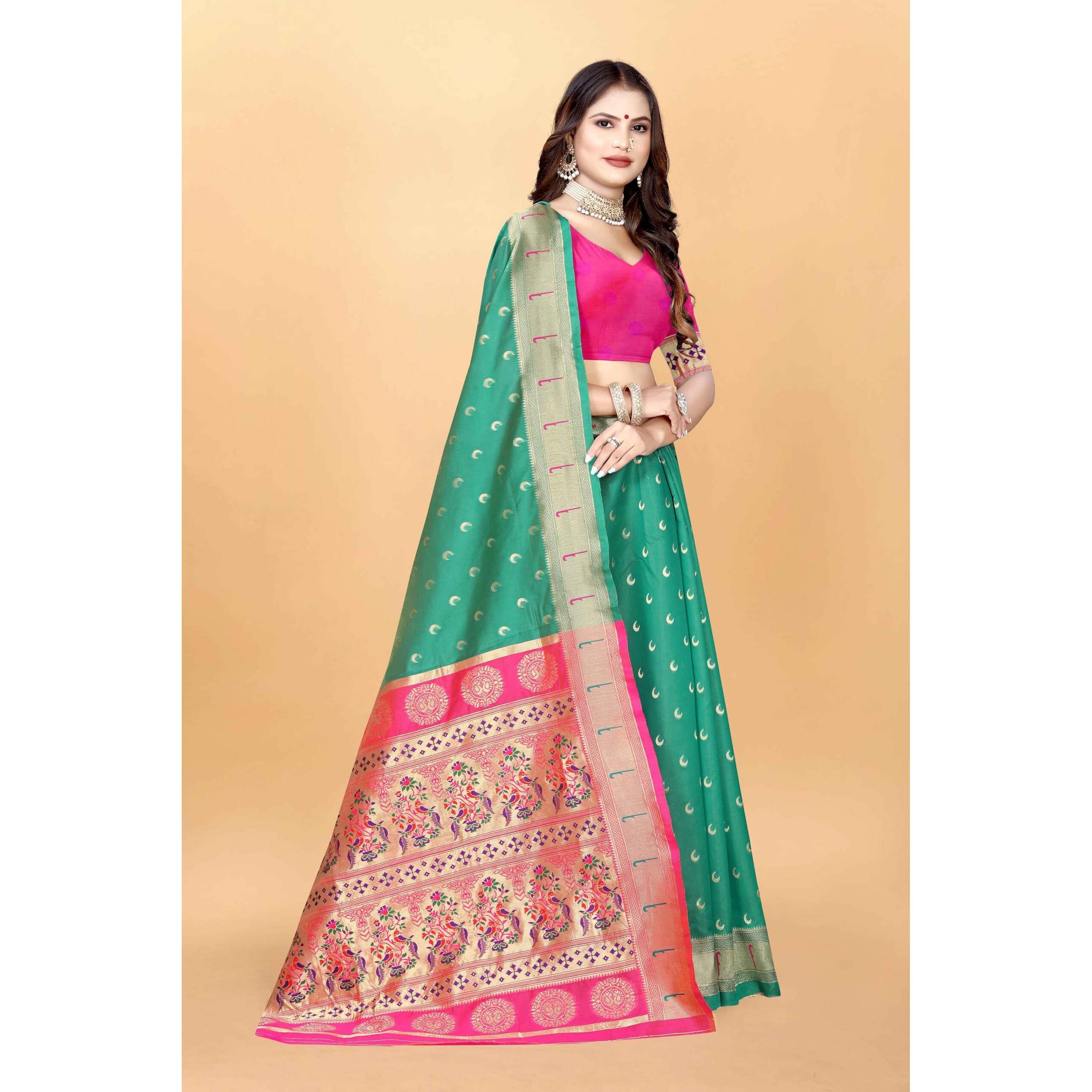 Sugathari Women's Banarasi Saree Pure Paithani Kanjivaram Silk Soft New Ladies 2024 Design Wear Sarees Latest Cotton Party Sari Collections With Blouse Piece For Wedding Sadi (Pari-206 Aqua Green)