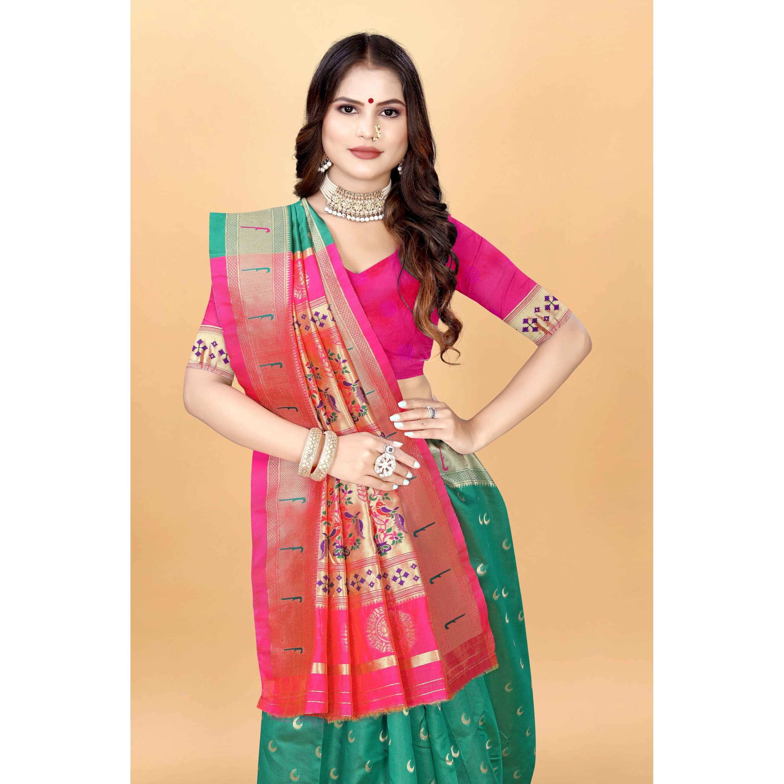 Sugathari Women's Banarasi Saree Pure Paithani Kanjivaram Silk Soft New Ladies 2024 Design Wear Sarees Latest Cotton Party Sari Collections With Blouse Piece For Wedding Sadi (Pari-206 Aqua Green)