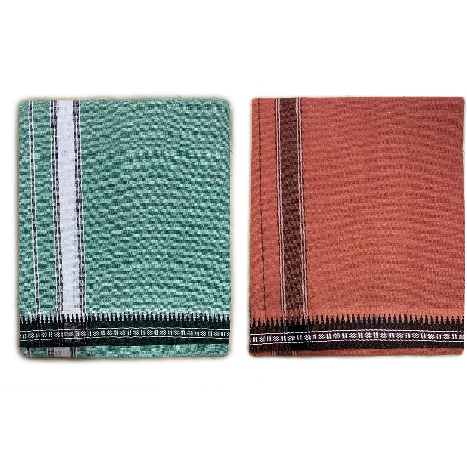 Prakasam Cotton Mens Colour Thalapathi Border Single Dhoti/Size1.28X2.00 Mtrs/Combo Pack Of 2 Dhoties