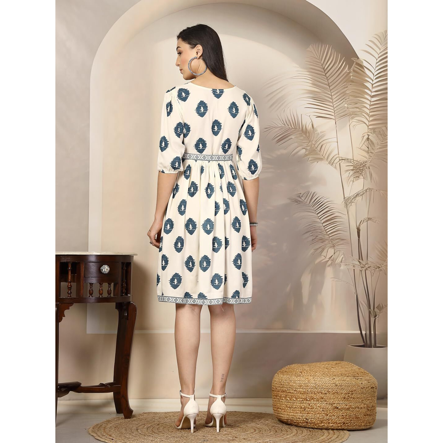Stylum Women's Boho Printed Rayon Dress (Drsblueboho40_Blue, L)