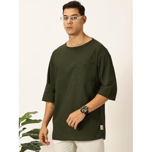 Thomas Scott Men's Linen Relaxed Shirt (Ts1525_Olive