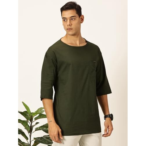 Thomas Scott Men's Linen Relaxed Shirt (Ts1525_Olive