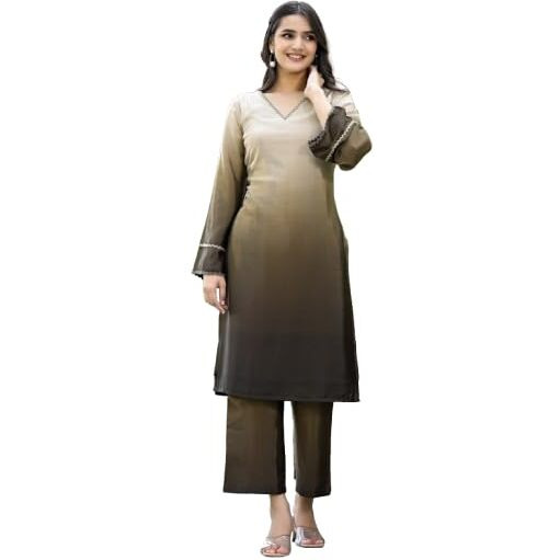Varanga Women Ombre Olive A-Line Kurta Set