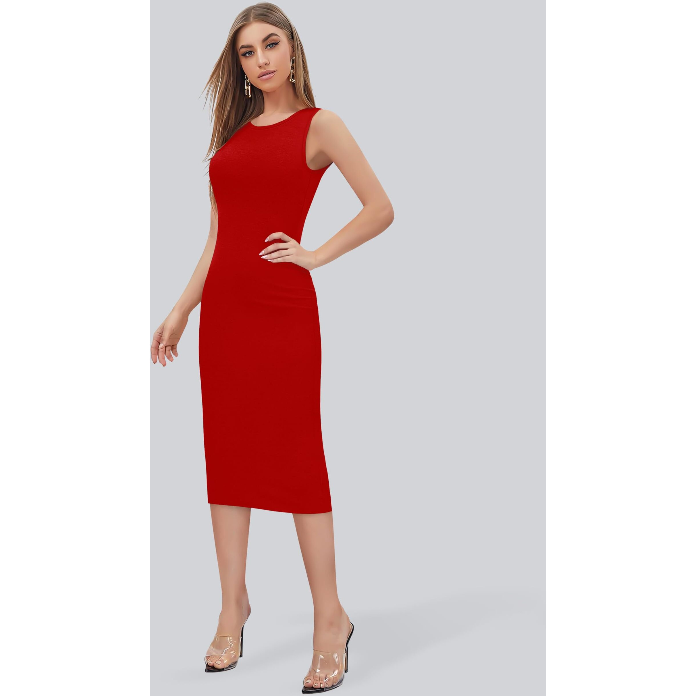 Toochki Women's Lycra Midi Bodycon (Toochki250-Dr-Cr2/S_Maroon