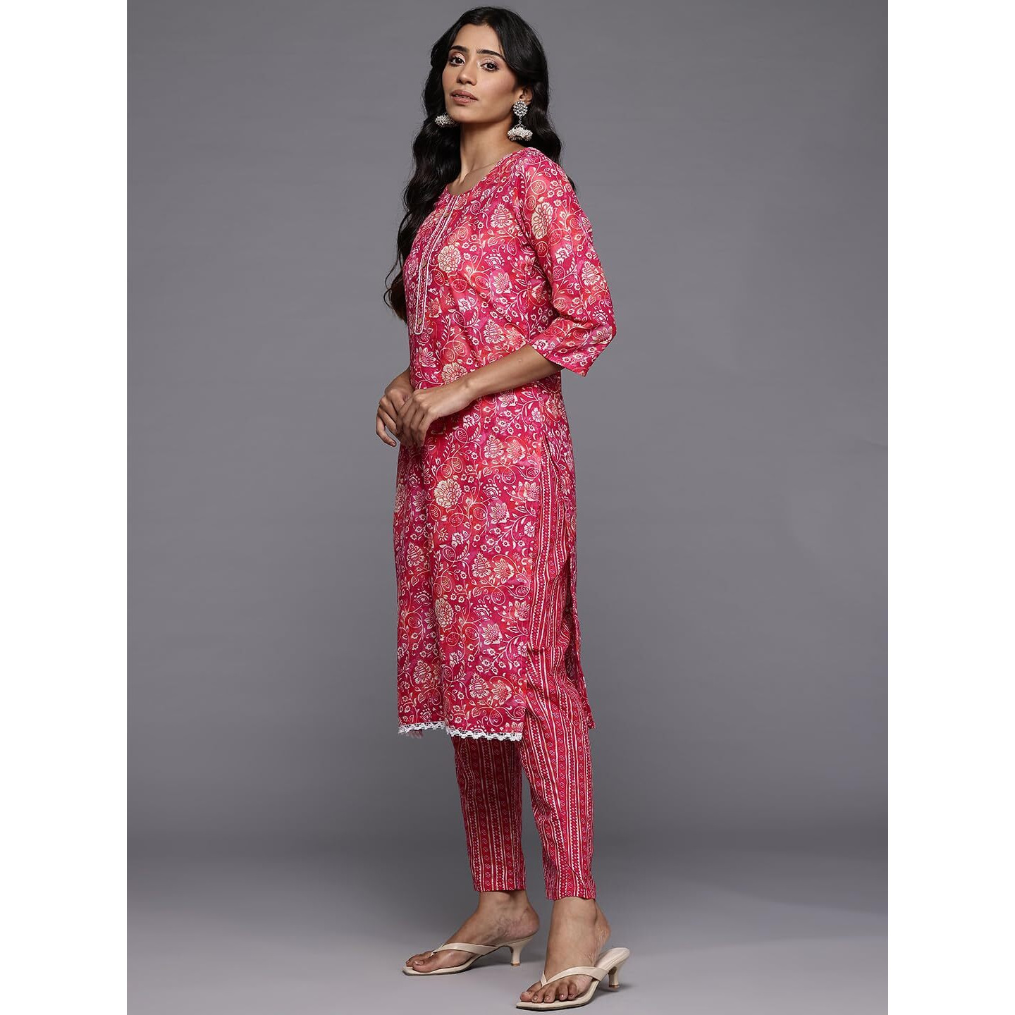 Varanga Women Floral Jaipuri Printed Kurta Set With Dupatta - Trendy Kurta Set For Women, Stylish Dress (Medium) Pink