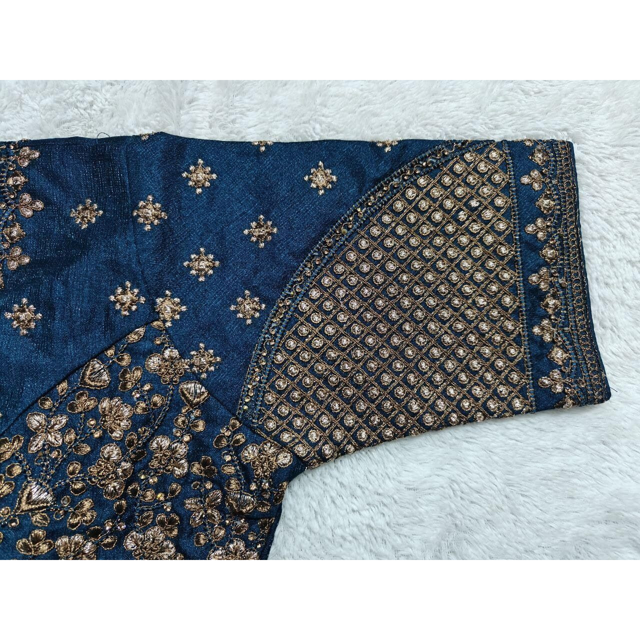 Vihu Fashion Women's Readymade Blouse Multi Golden Codding Sequence Embroidery Work Indian Ethnic Designer Stitched Readymade Saree Half Sleeve Morpeach Blouse For Women For Saree Lehenga Choli