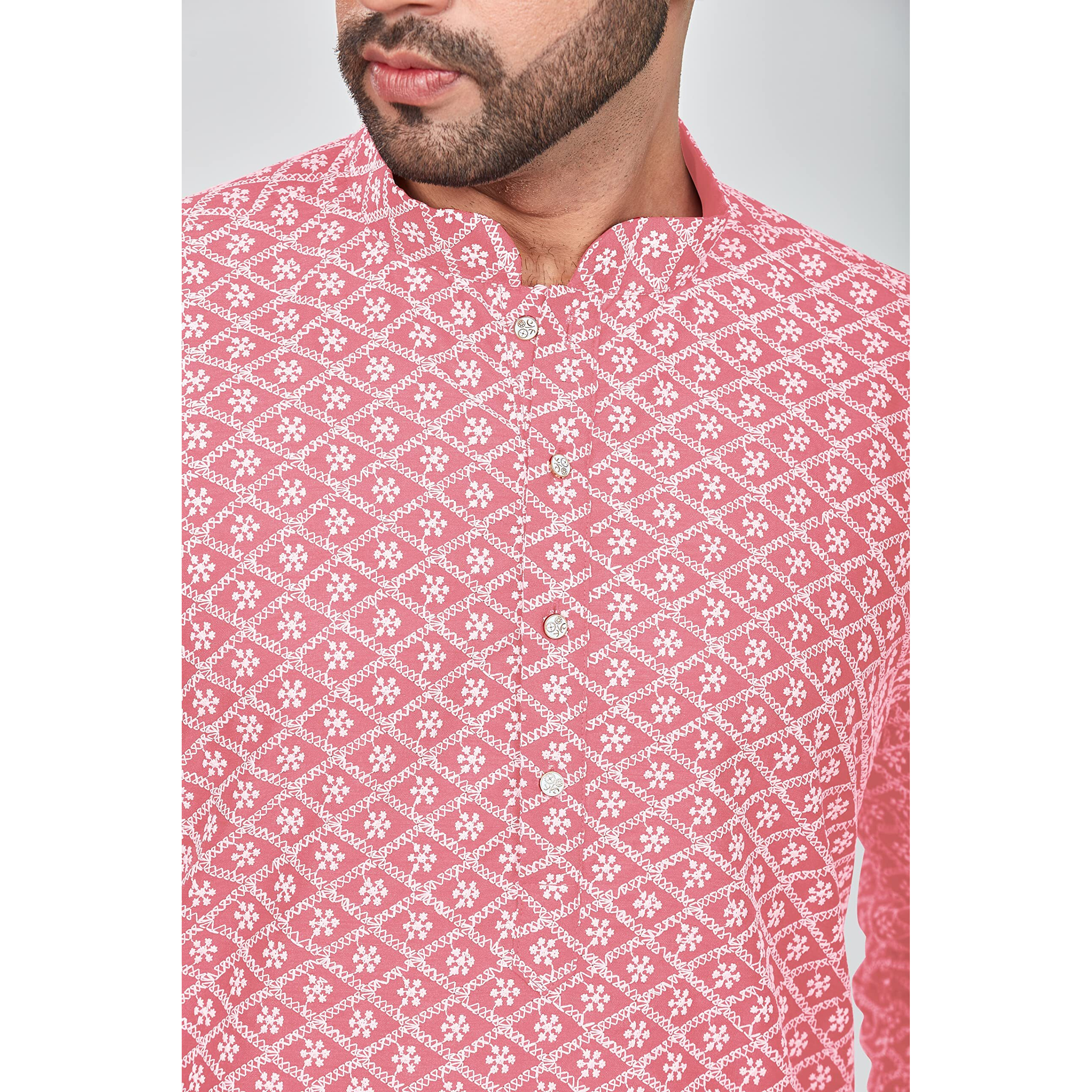 Be Active Men's Embroidered Lucknowi Pink Kurta Set || Men Kurta Pajama || Men Kurta Pajama Set || Kurta Pajama For Men (Rfsk0013 11 Set L)