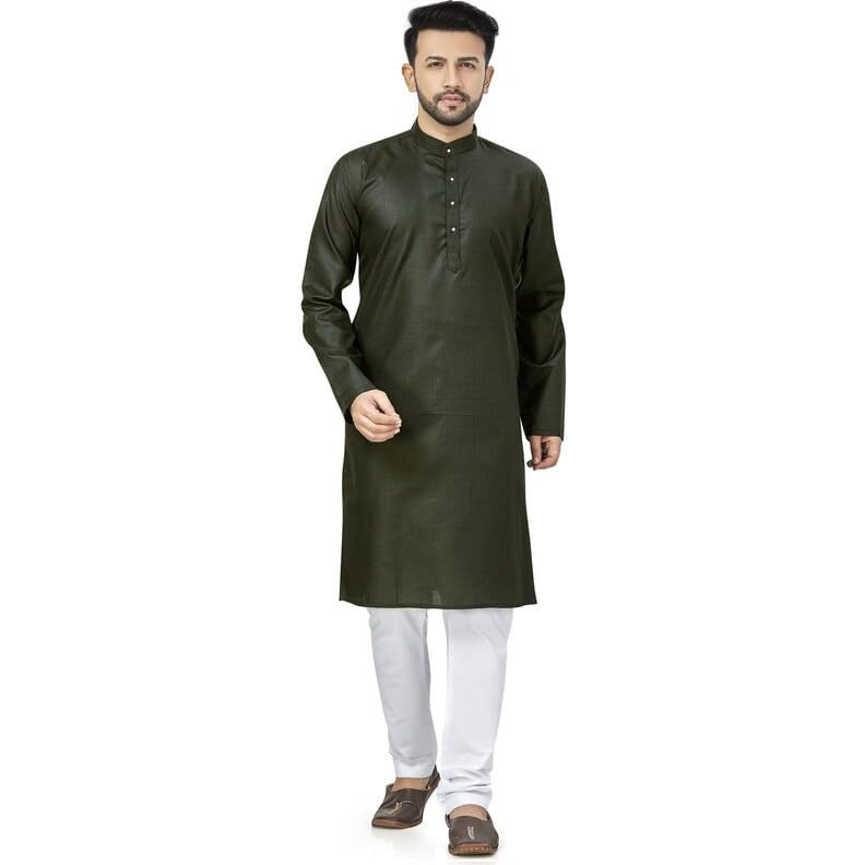 Be Active Men's Traditional Solid Full Sleeves Kurta || Cotton Kurta For Men || Men Kurta For Wedding || Kurta For Men (N-Rfsk0001 29 Kr M) Mehndi Green