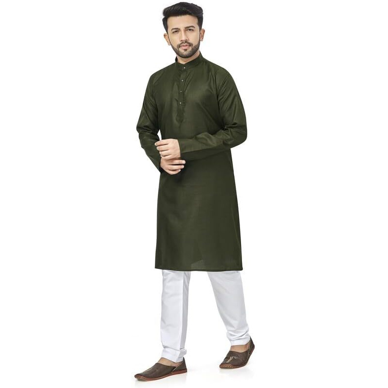 Be Active Men's Traditional Solid Full Sleeves Kurta || Cotton Kurta For Men || Men Kurta For Wedding || Kurta For Men (N-Rfsk0001 29 Kr M) Mehndi Green